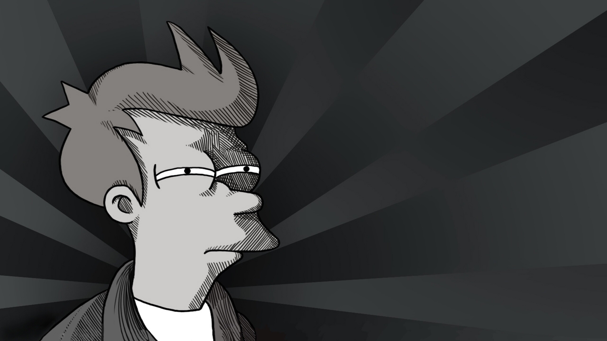 Futurama: Philip J. Fry, A fictional character, Black and white. 2560x1440 HD Wallpaper.