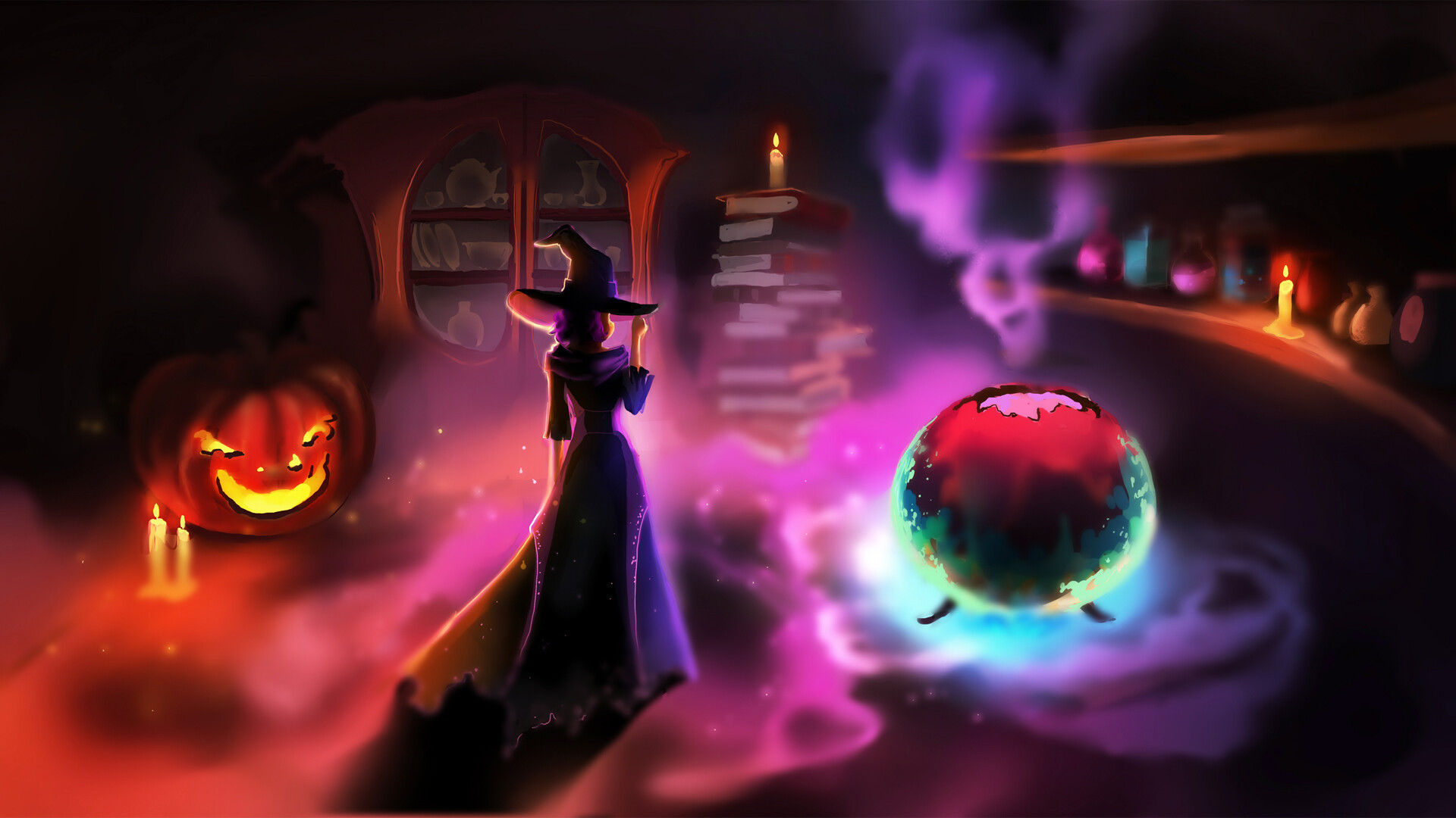 Witch: Associated with Halloween due to the fall holiday's pagan roots. 1920x1080 Full HD Wallpaper.