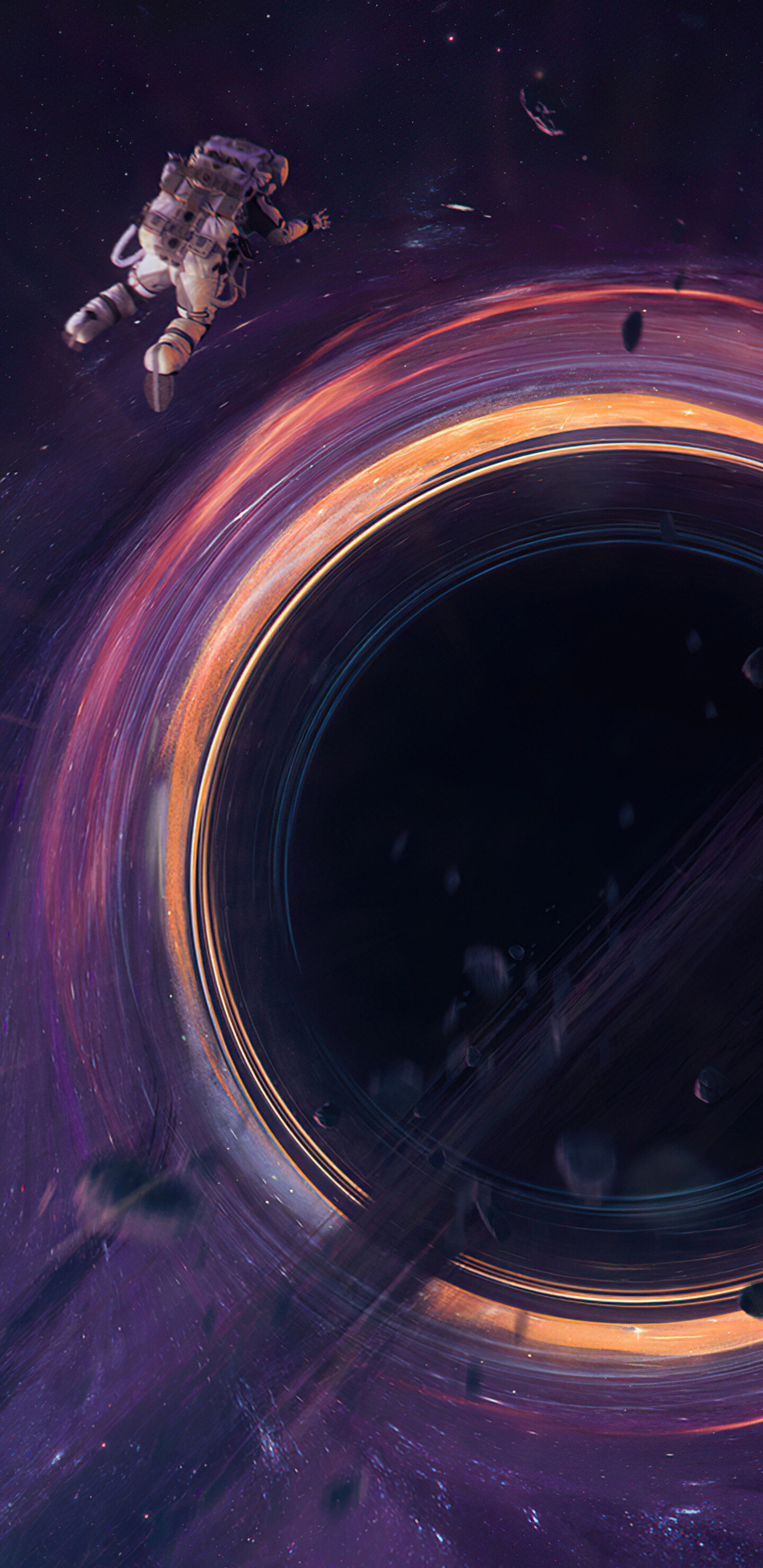 Black Hole: A region of spacetime curved by gravity, Astronaut. 1440x2960 HD Background.