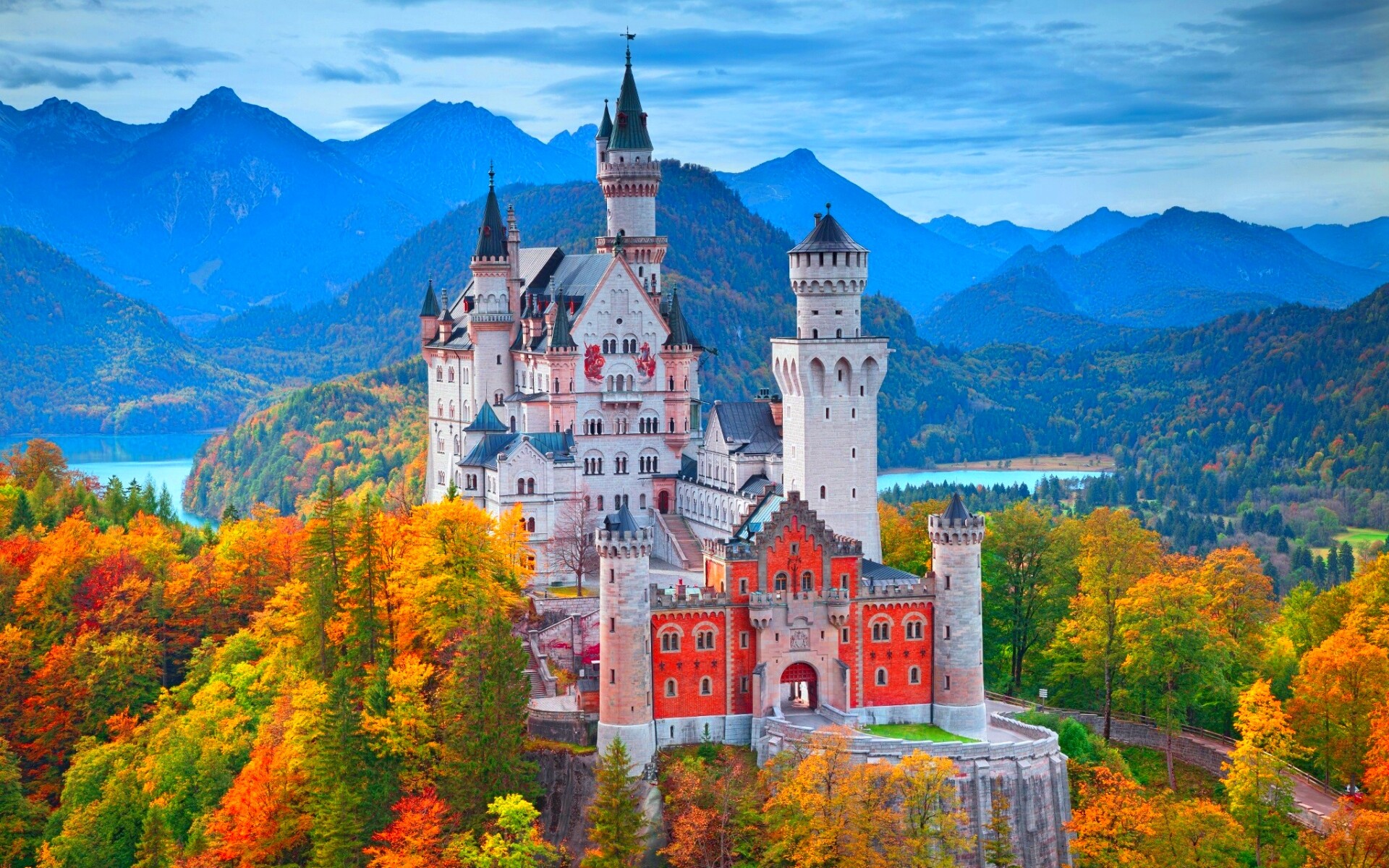 Neuschwanstein Castle: The palace, commissioned by King Ludwig II of Bavaria, First opened to the public in 1886. 1920x1200 HD Wallpaper.