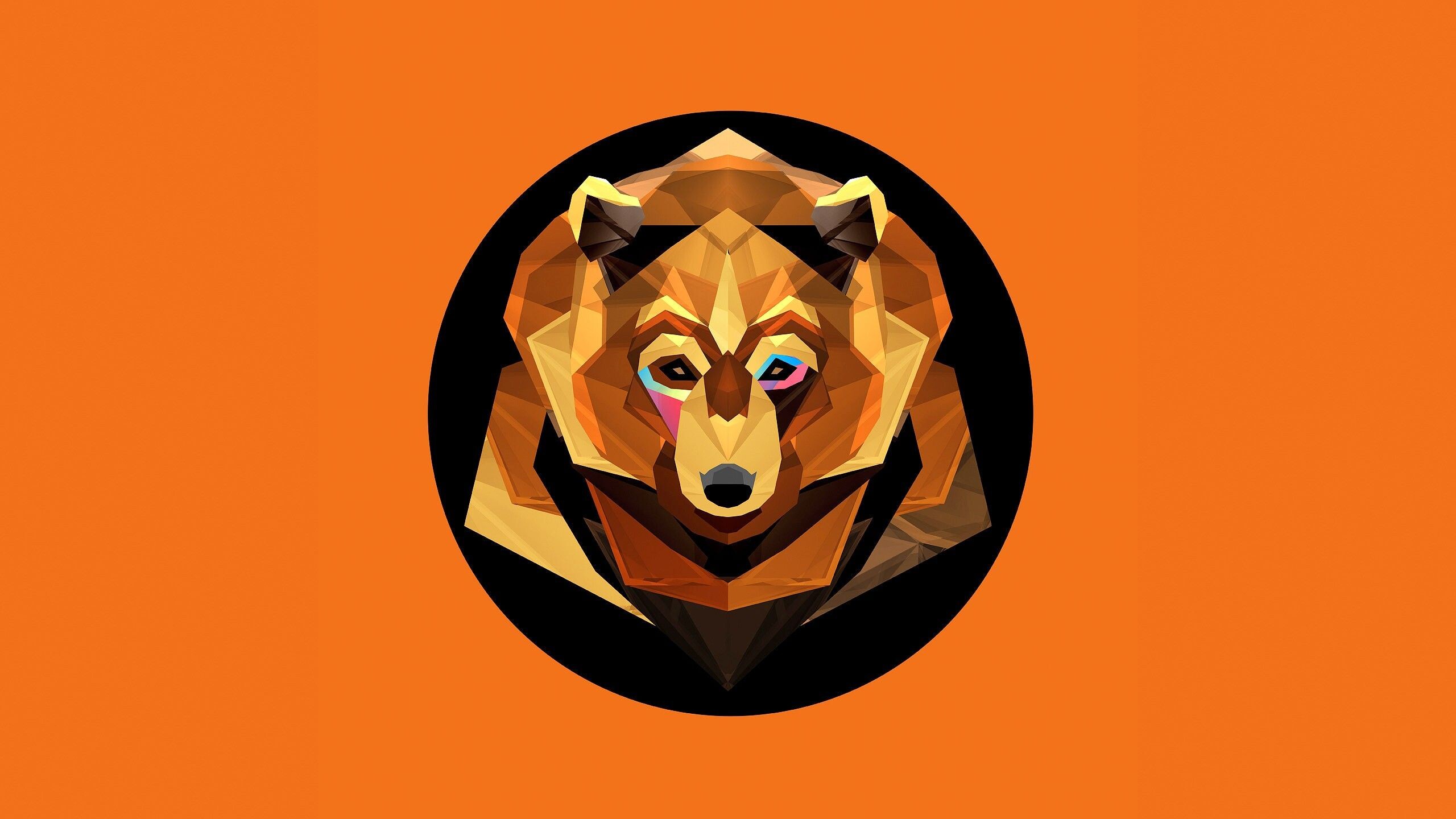 Geometric Animal: Linearity is the primary element of contrast in this art form, Polygonal bear. 2560x1440 HD Background.