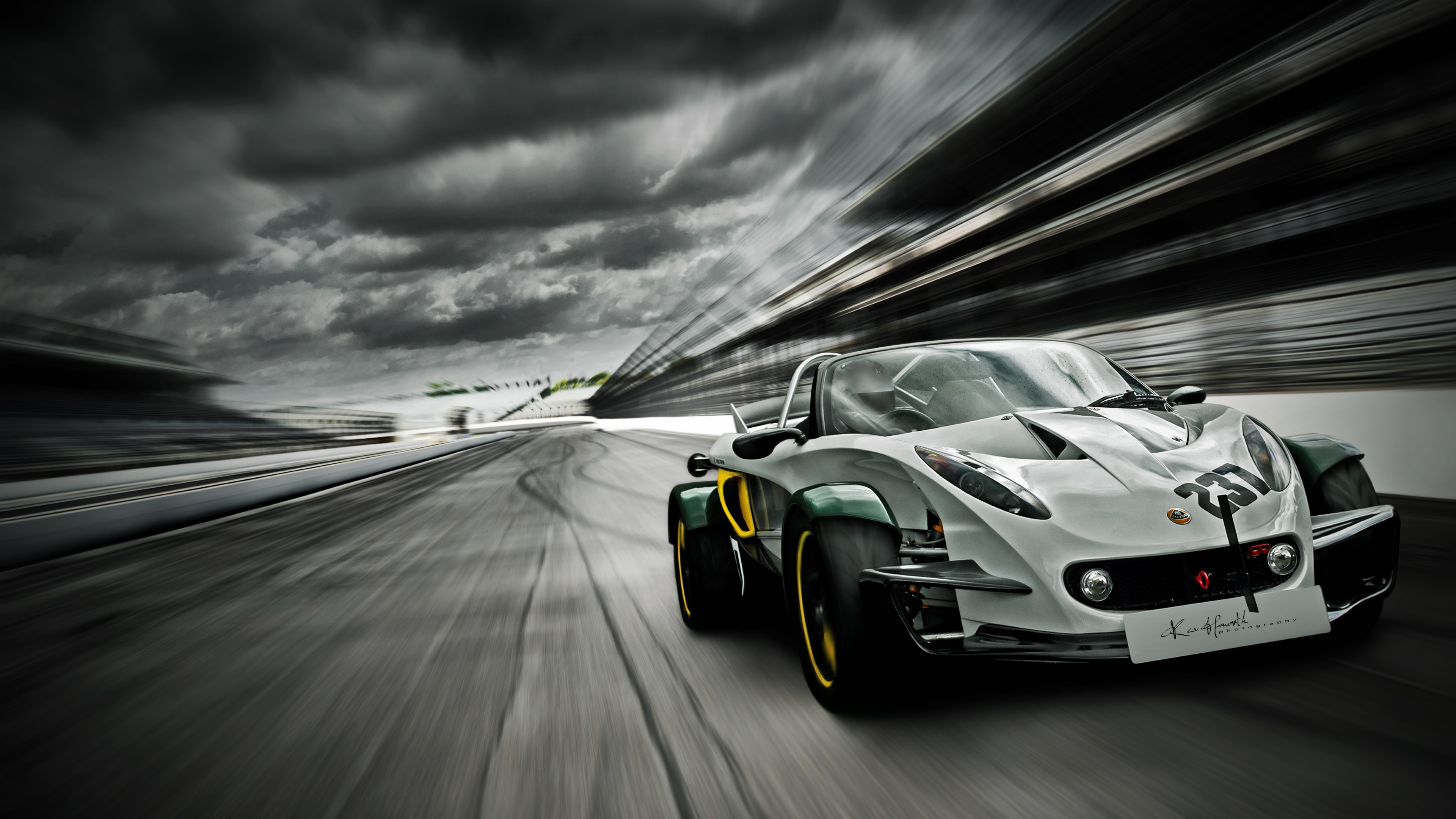 Autocross: Strongly modified Lotus high-performance car, Extreme motorsport. 3840x2160 4K Background.
