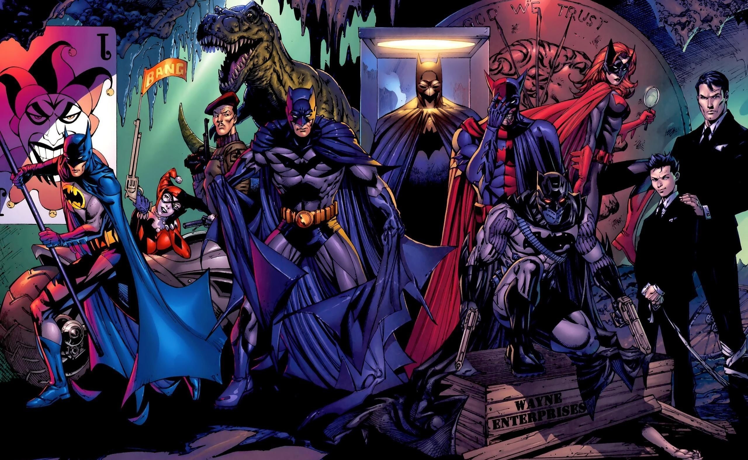 Batman, Harley Quinn, Cartoonish style, Vibrant colors, Dynamic action, 2560x1580 HD Desktop
