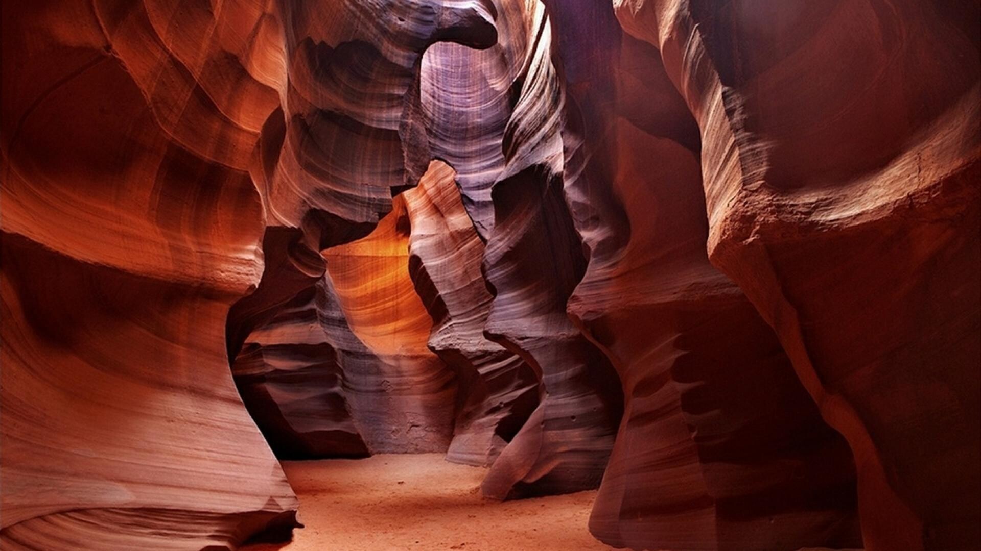 Geology: A deep cleft between escarpments or cliffs, Slot canyon, Rock formation. 1920x1080 Full HD Background.