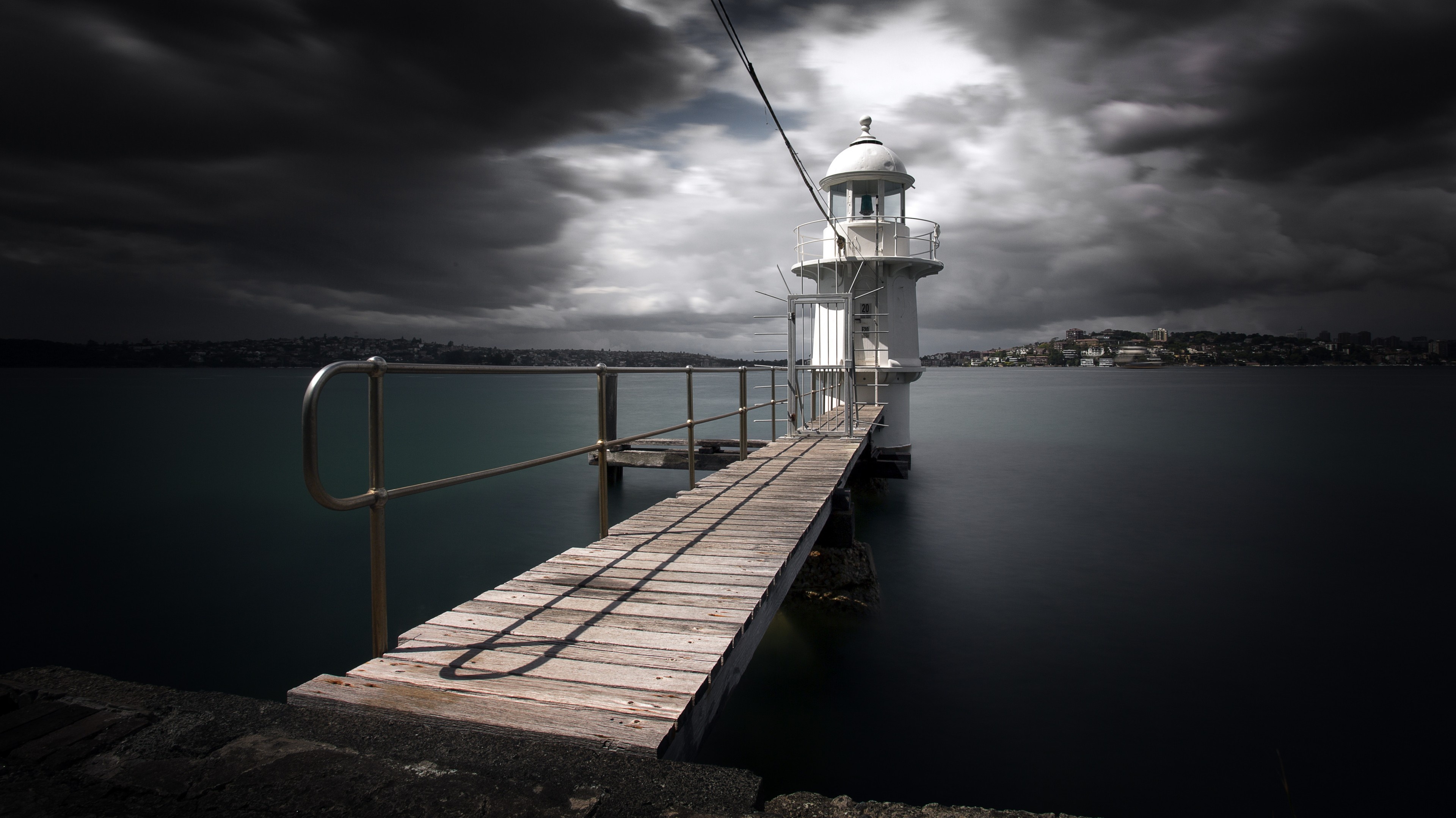 Lighthouse, Sydney Harbour, 4K wallpaper, Cloudy sky, 3840x2160 4K Desktop