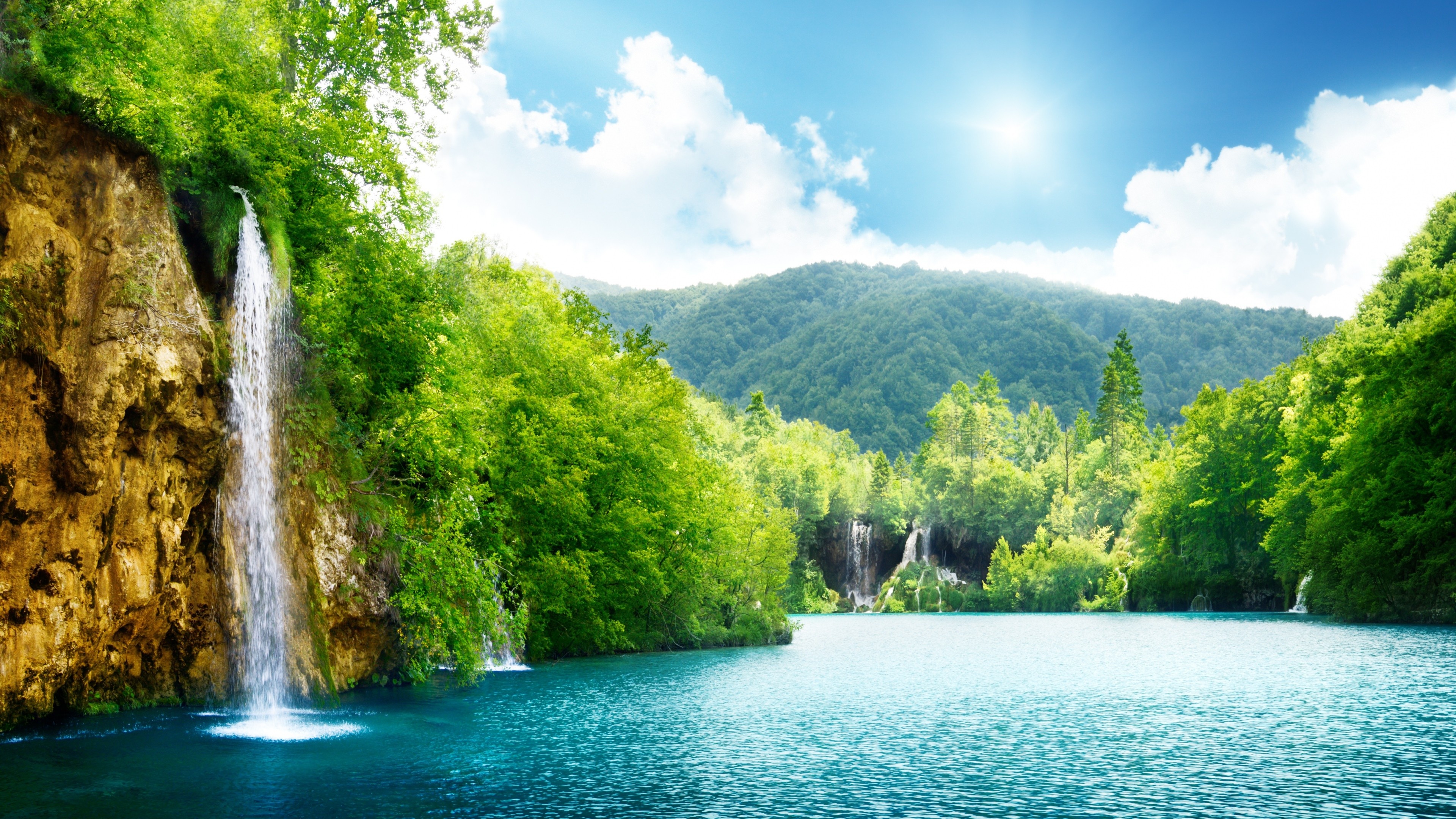 Plitvice Lakes landscape, Waterfall beauty, Nature wallpaper, 3840x2160 4K Desktop