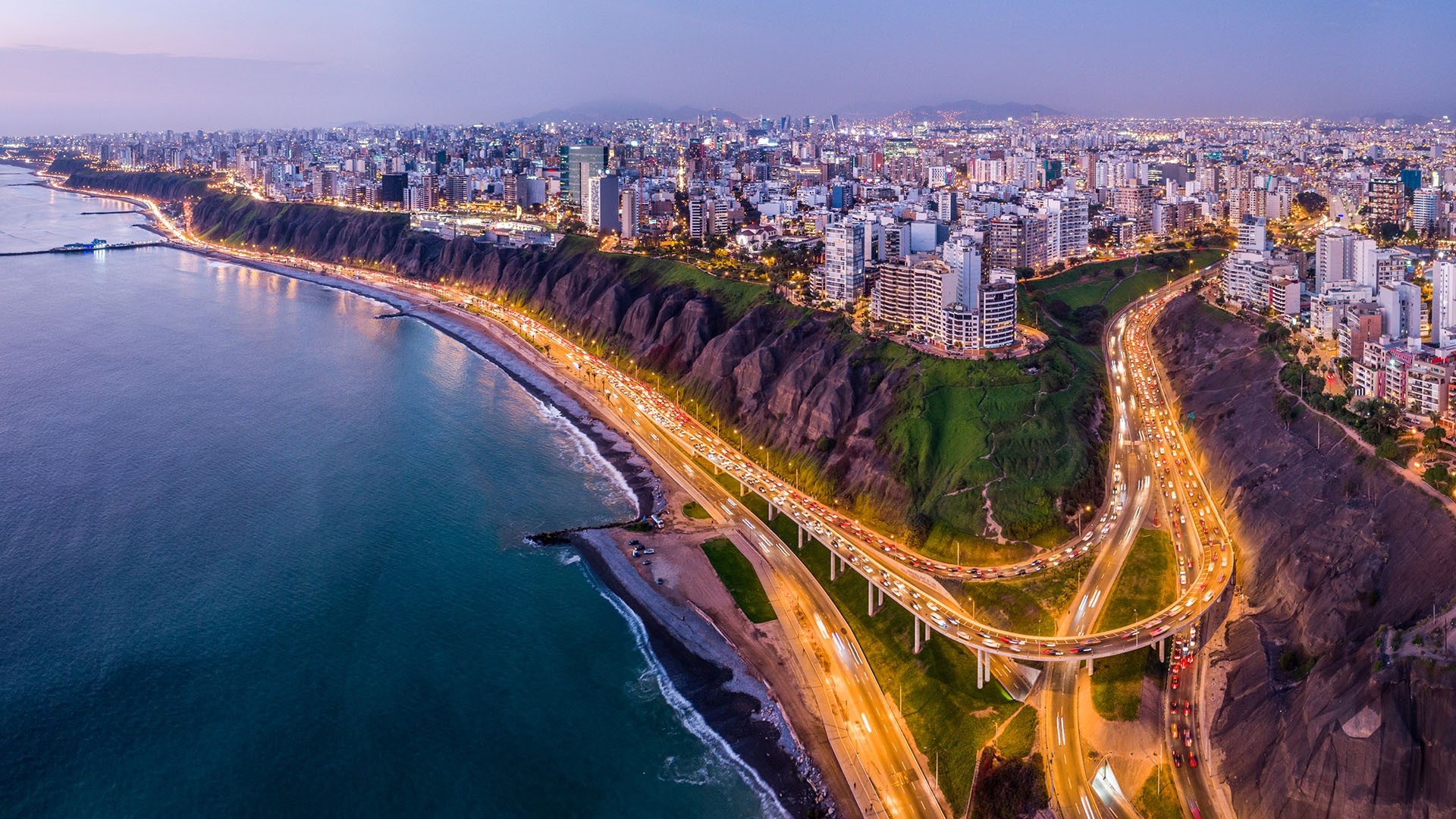 Lima, Peru, Aerial view from Miraflores, 1920x1080 Full HD Desktop