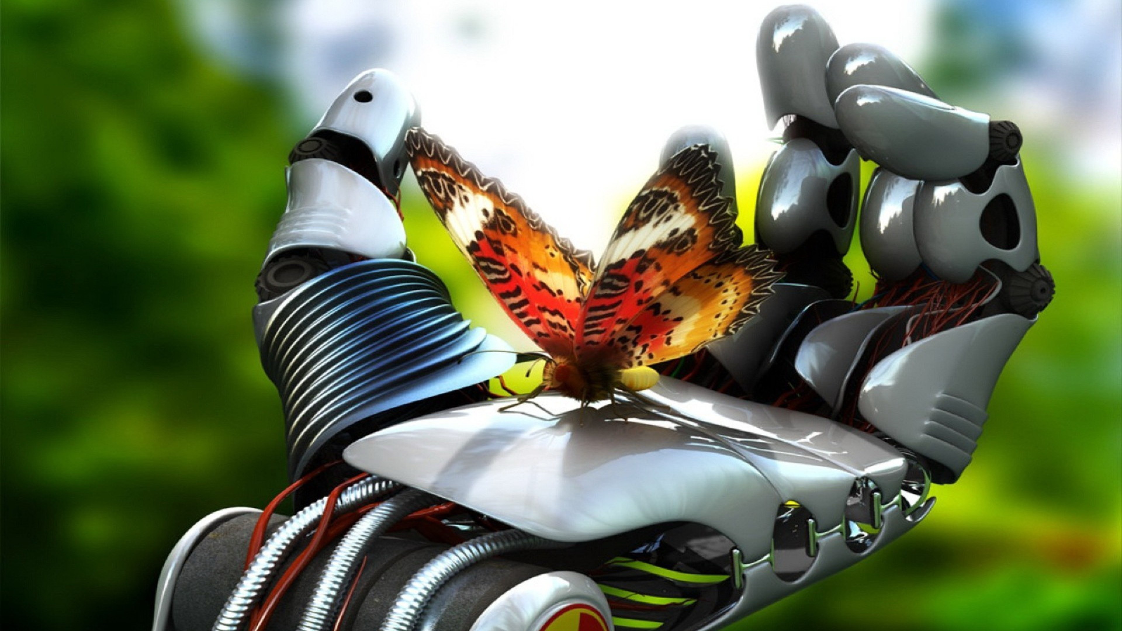 Robot hand, Butterfly HD, Ultra high definition, Desktop wallpapers, 3840x2160 4K Desktop