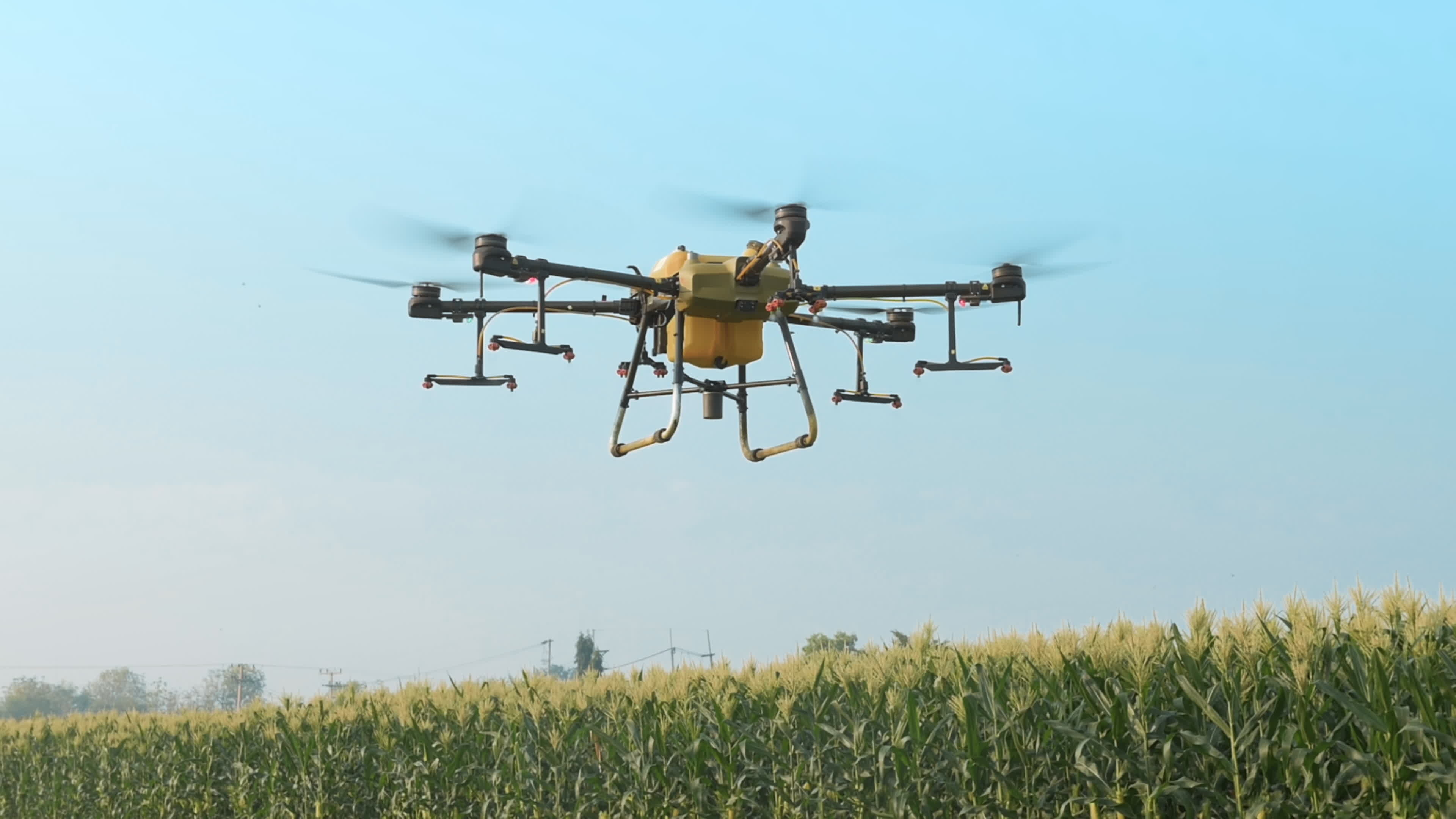Drone: Agriculture drone, Fertilizer and pesticide spraying, High technology innovations, Smart farming. 3840x2160 4K Background.