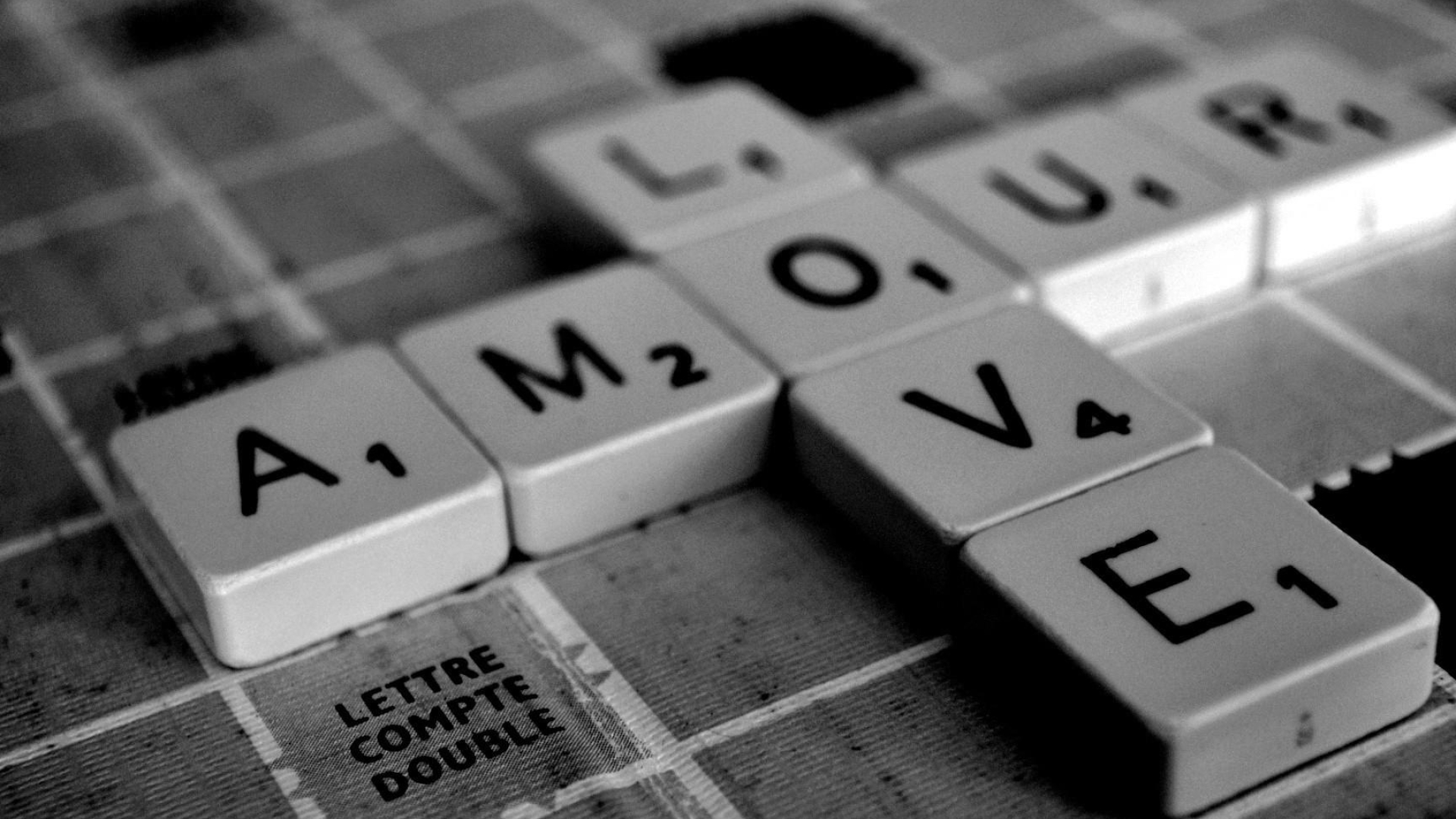Scrabble: Love, The great feeling spelled out in the French version of a family competitive game. 1920x1080 Full HD Wallpaper.