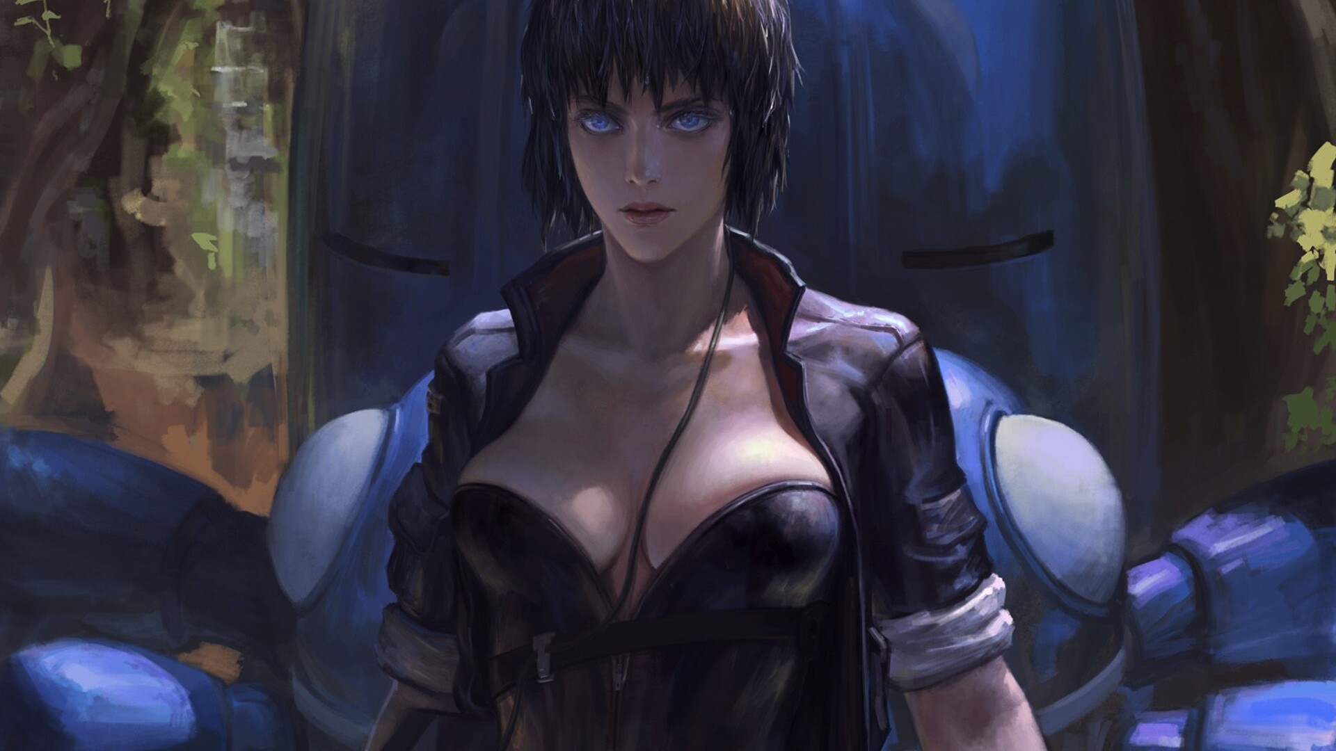 Ghost in the Shell (Anime): Major Motoko Kusanagi, The fictional character, The leading protagonist, An acting officer, A cyborg. 1920x1080 Full HD Background.