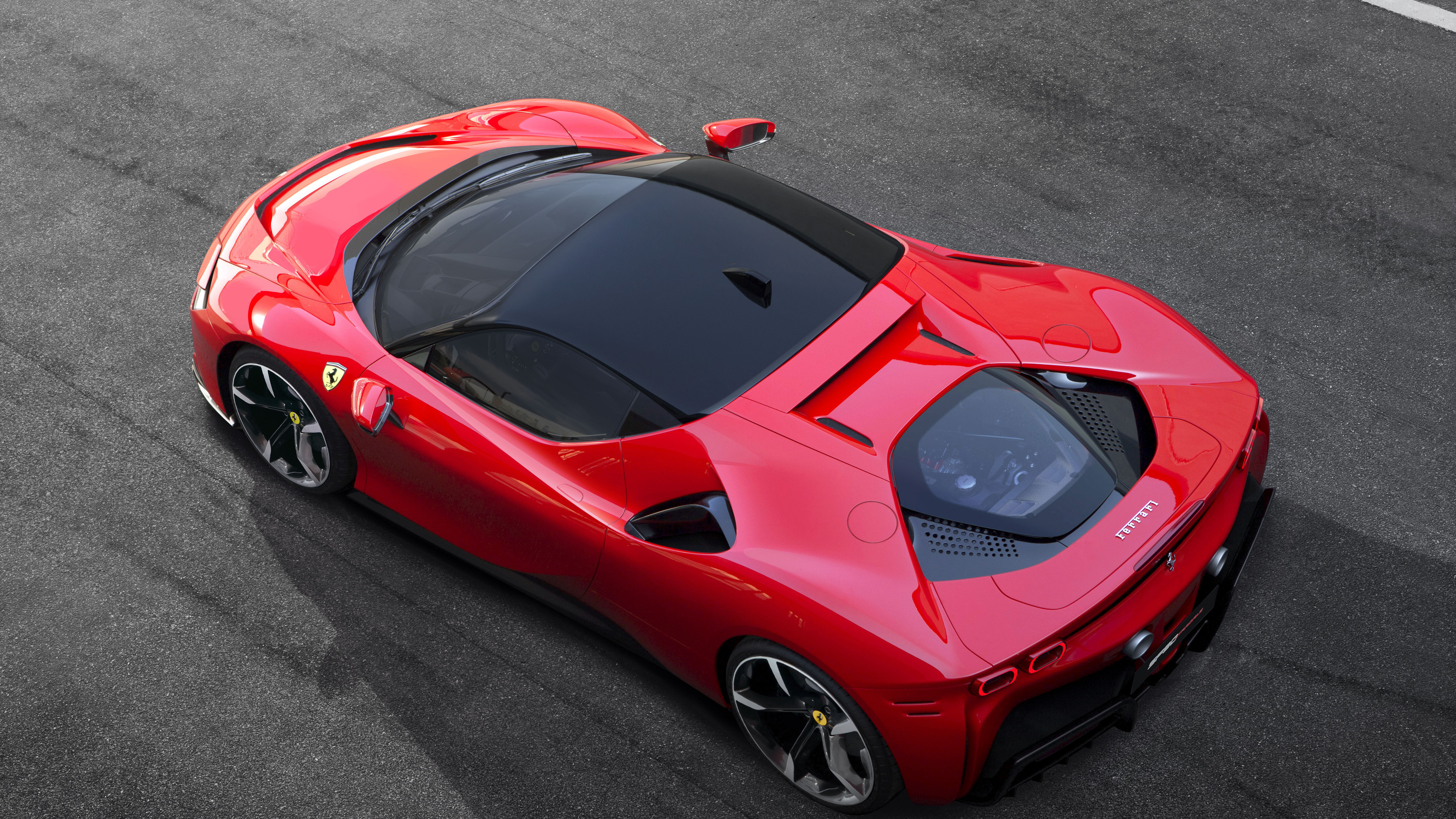Ferrari SF90, Assetto Fiorano edition, Stunning aerial view, Automotive excellence, 3840x2160 4K Desktop
