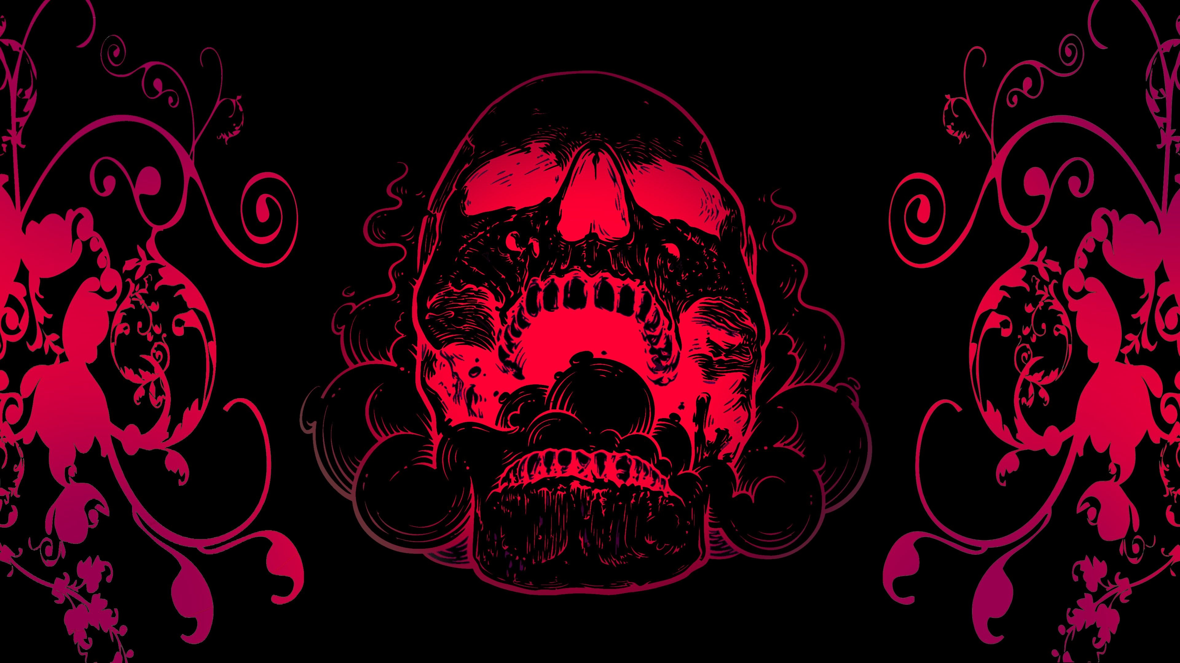 Indie art, Red skull with flowers, 3840x2160 4K Desktop