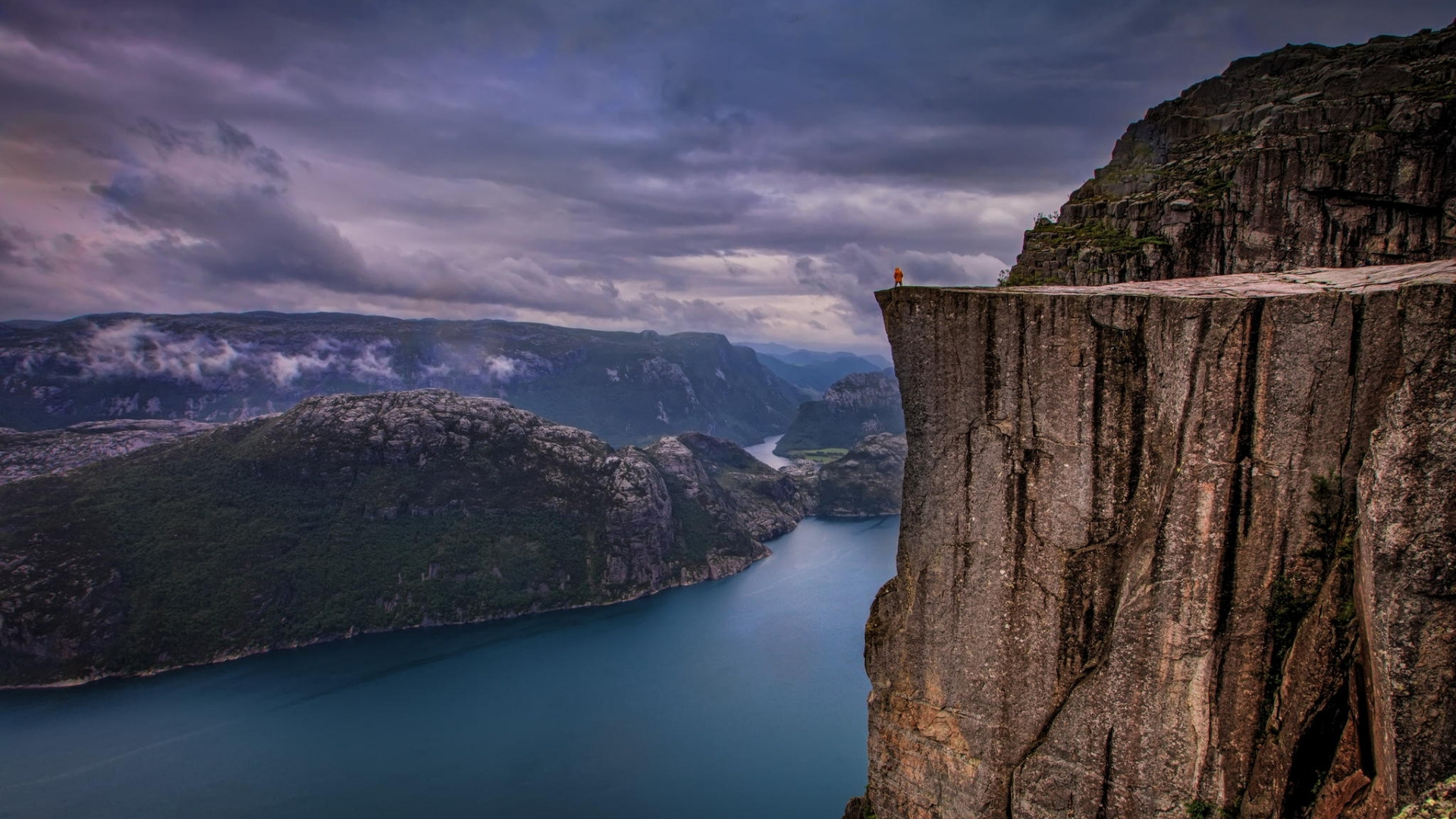 Nature's rock, River in Norway, Rainy scenery, Preikestolen section, 1920x1080 Full HD Desktop