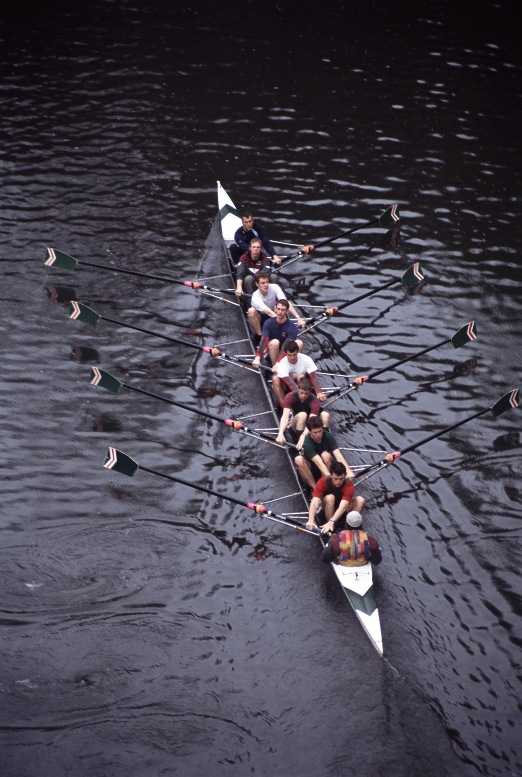 Rowing: Sweep rowers during recreational training, Competitive boating and recreational water sport. 1690x2500 HD Background.