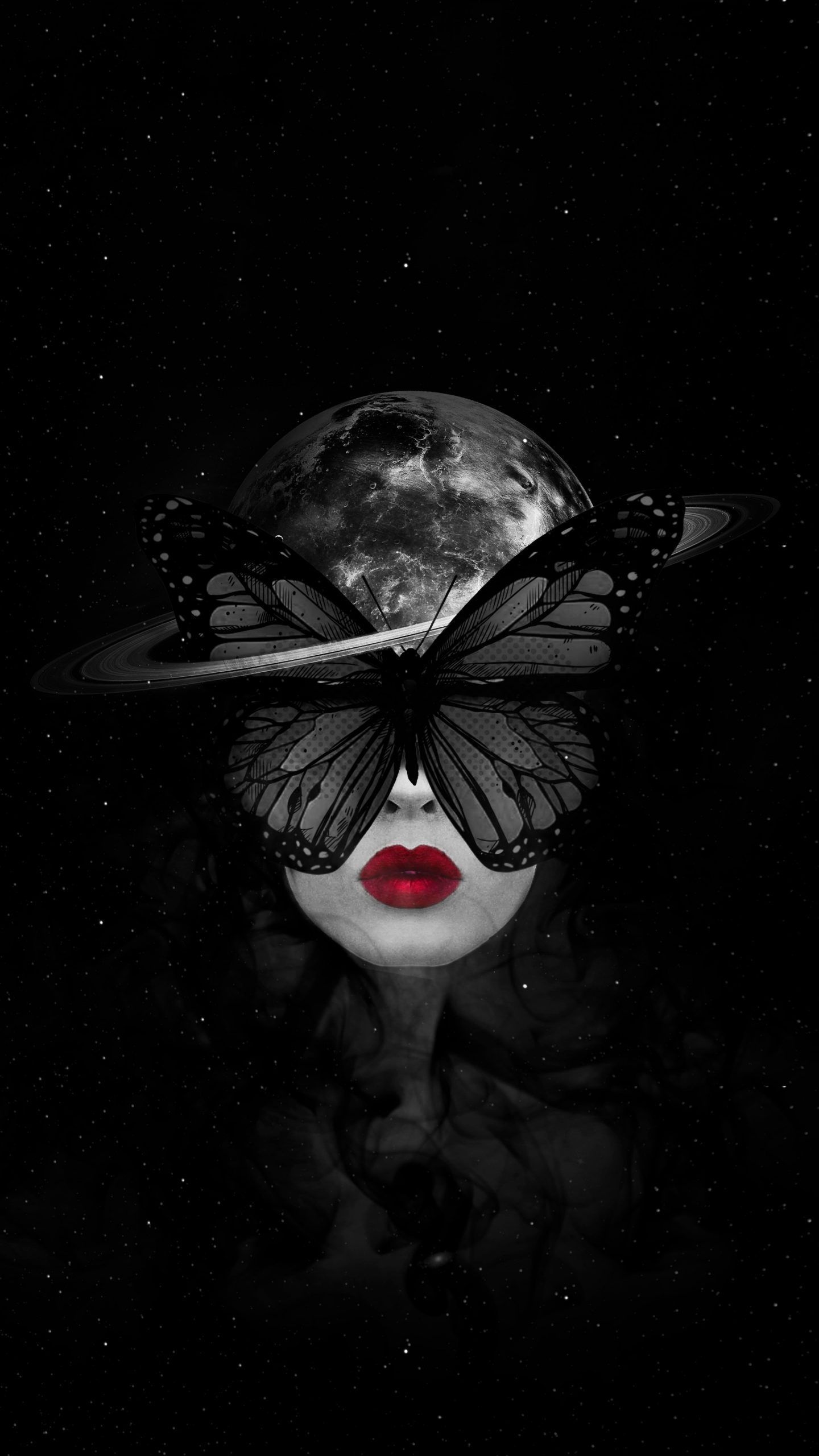 Gothic Art: Ideas, Dark illustration, Black, Girl, Moon, Astronomical object. 1440x2560 HD Wallpaper.