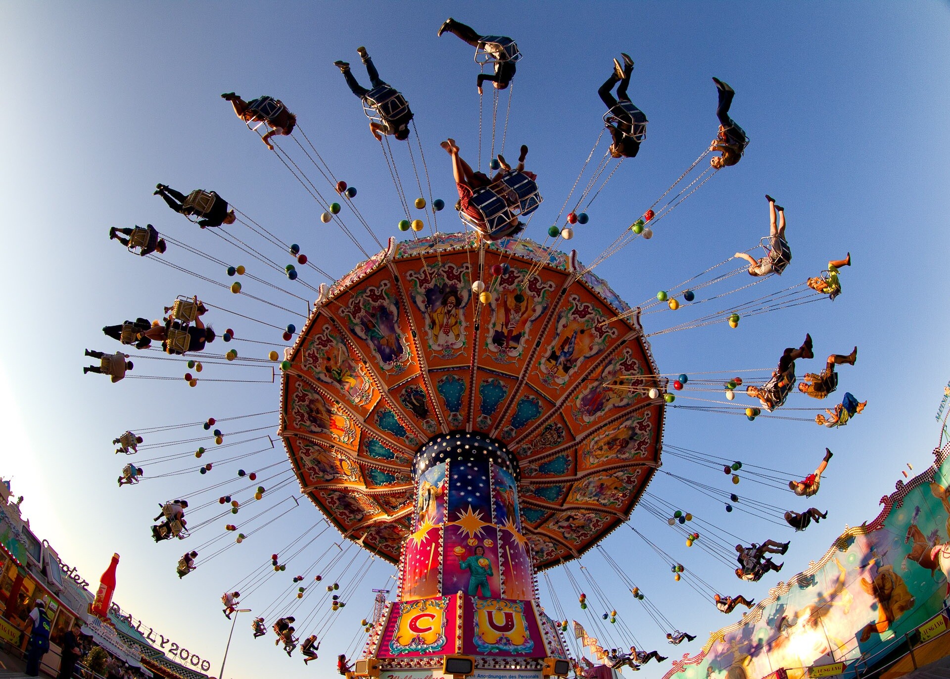 Carnival: Chair swing ride, Entertainment, Munich, Germany. 1920x1380 HD Background.