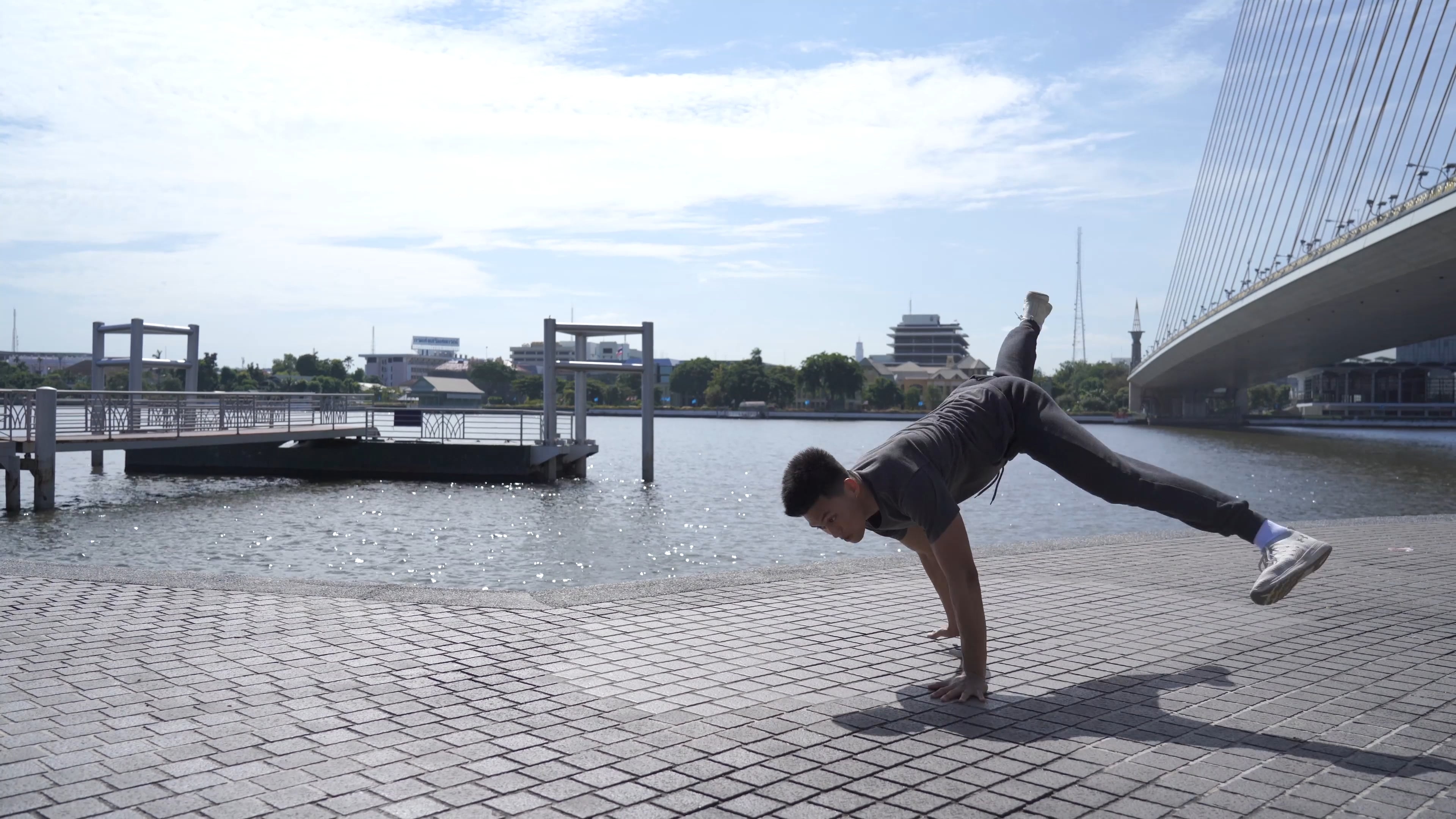 Street Dance: Man doing b-boying outdoors, The original style that include Breaking Popping and Locking. 3840x2160 4K Wallpaper.