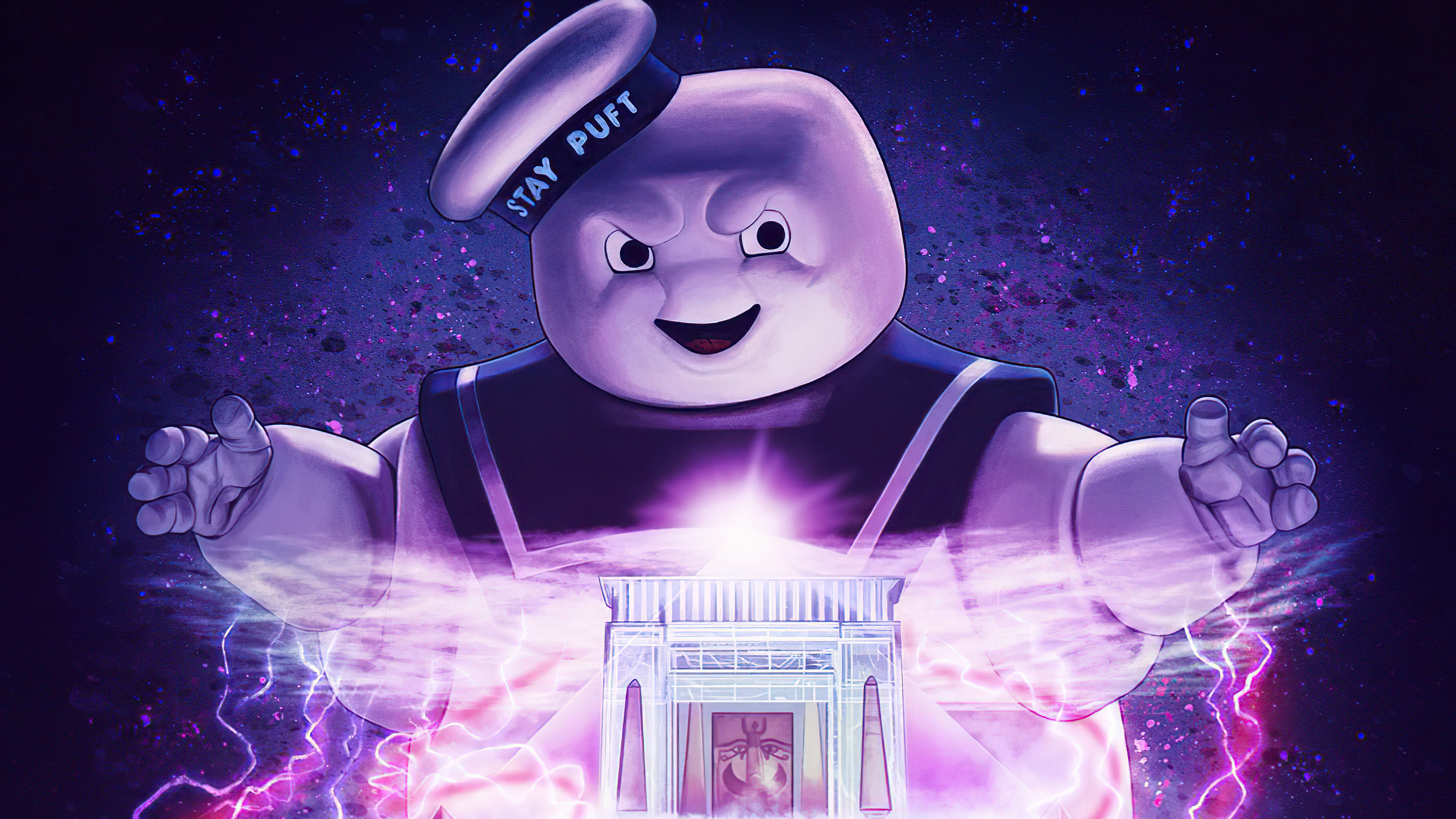 Ghostbusters: Stay-Puft, A large obese white humanoid-like figure made of conjoined marshmallows. 3840x2160 4K Background.
