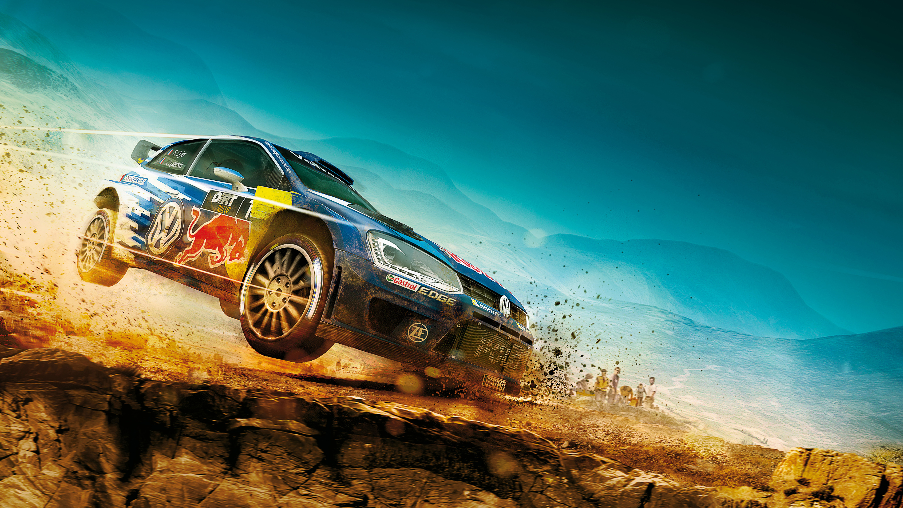 Rallycross: Dirt Race, High-Speed Race in Extreme Conditions, Desert, Volkswagen Polo. 3840x2160 4K Background.