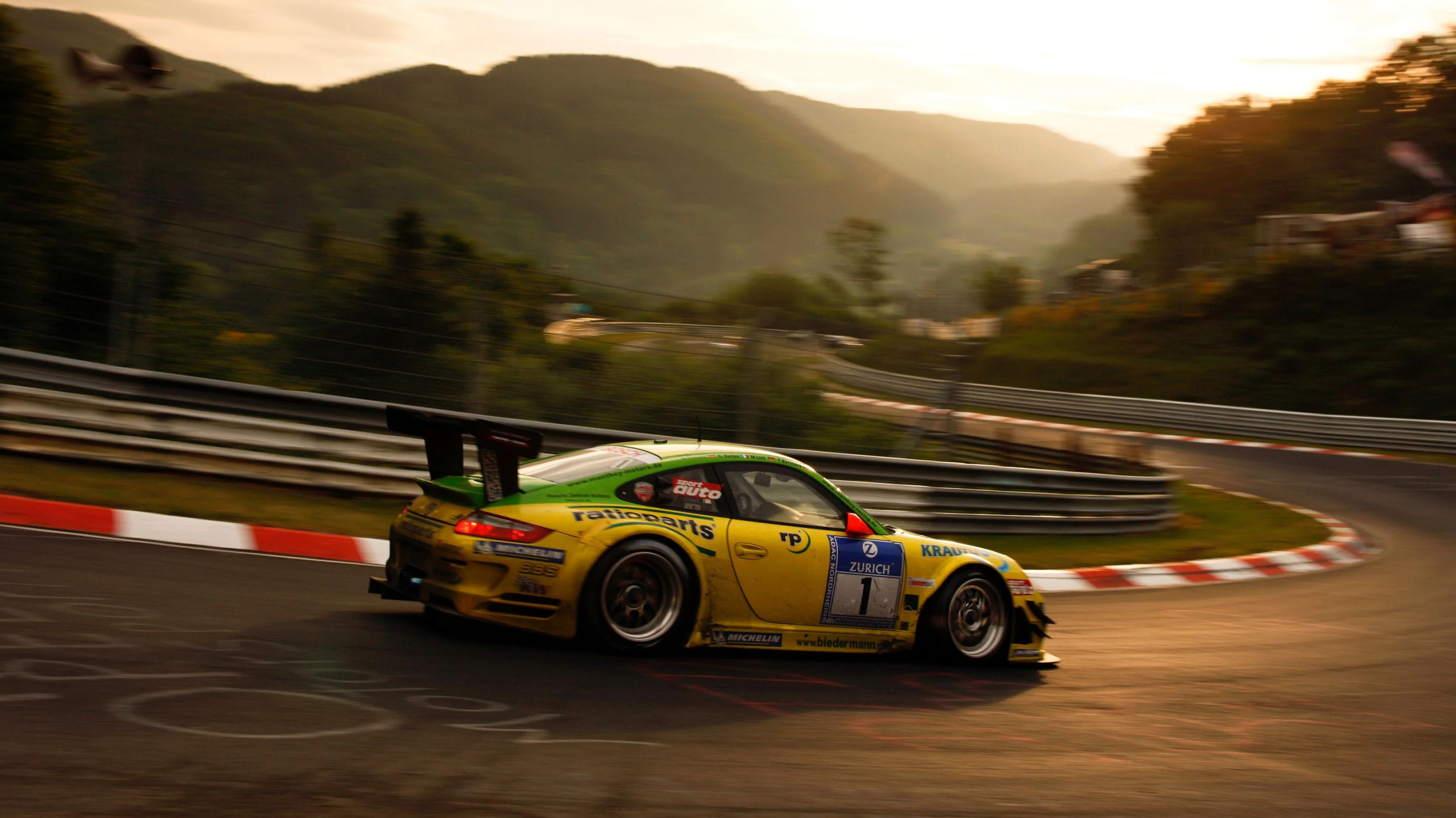 Motorsports: Michelin tires, Porsche 911 GT3 RS Turbo, A sports car designed for racing only. 3840x2160 4K Background.