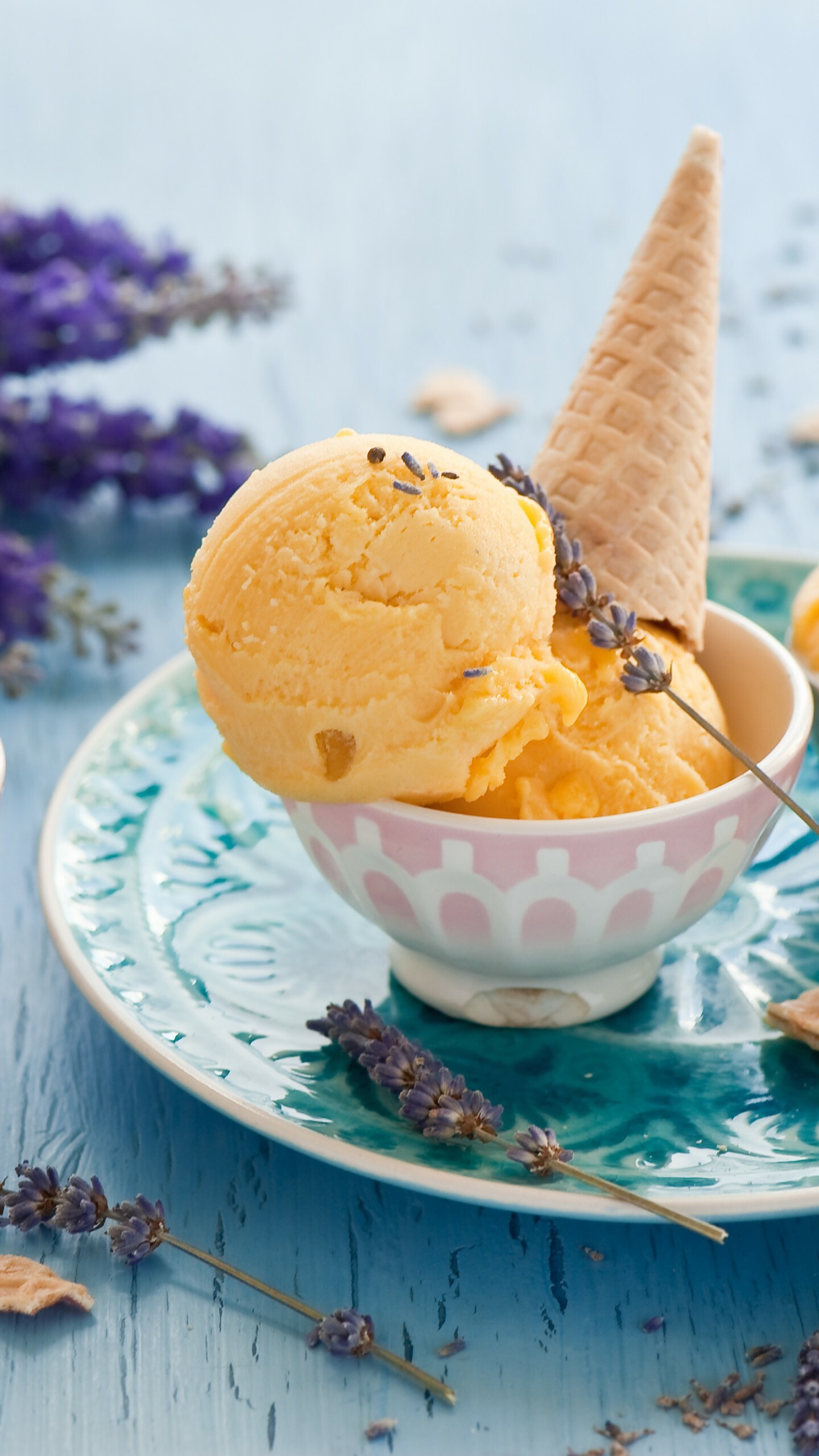 Ice Cream: Lavender, Gelato, Summer food. 1440x2560 HD Wallpaper.