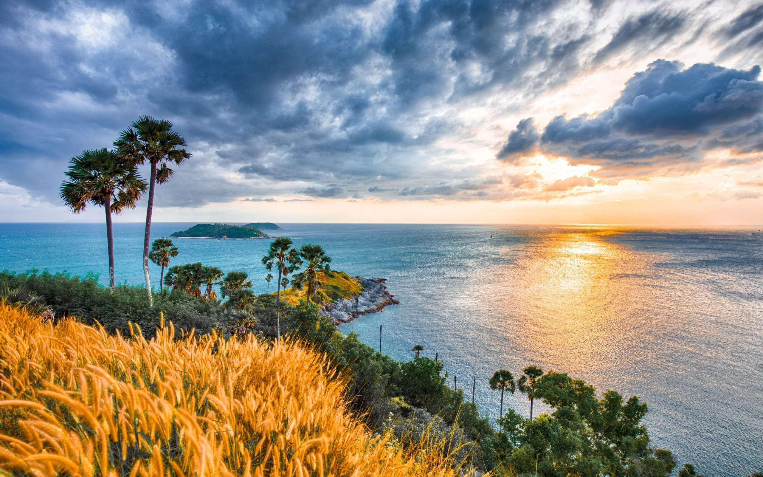 Phuket sunset waves, Thailand Indian Ocean, Andaman Sea Cape Prom, Captivating desktop imagery, 2560x1600 HD Desktop