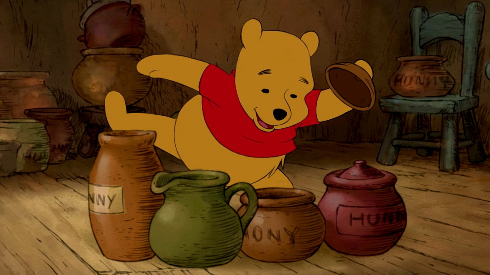 The Many Adventures of Winnie the Pooh: A honey-loving teddy bear, Cartoon, Disney. 1920x1080 Full HD Background.