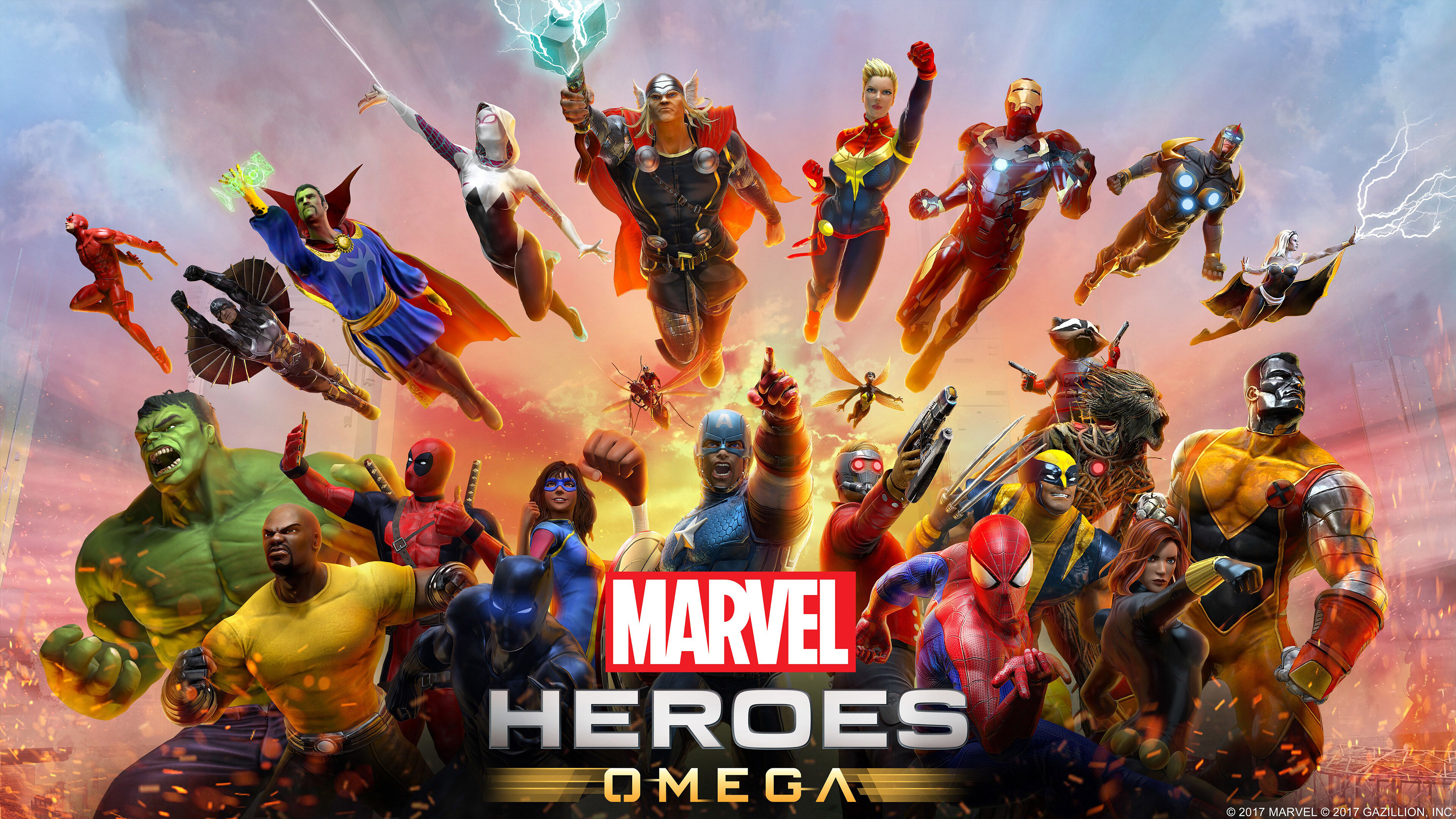 Marvel: Captain America, Hulk, Iron Man, Thor, Carol Danvers, Spider-Man, Deadpool, Wolverine, Dr. Strange. 3840x2160 4K Wallpaper.