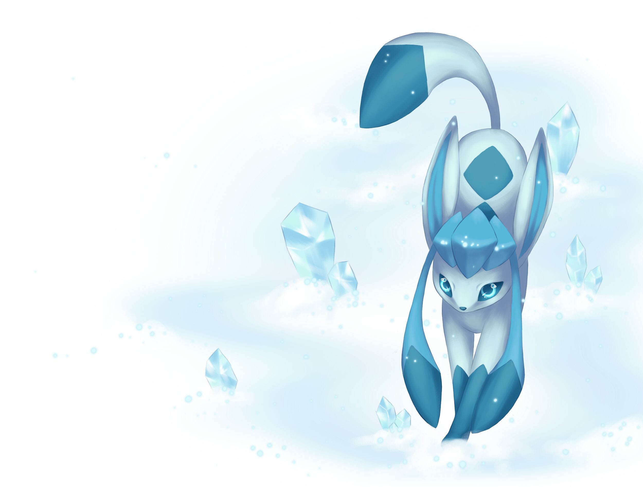Glaceon: Creature resembling an Arctic animal, A light-blue fur, Diamond-shaped patterns on the back. 2500x1900 HD Background.