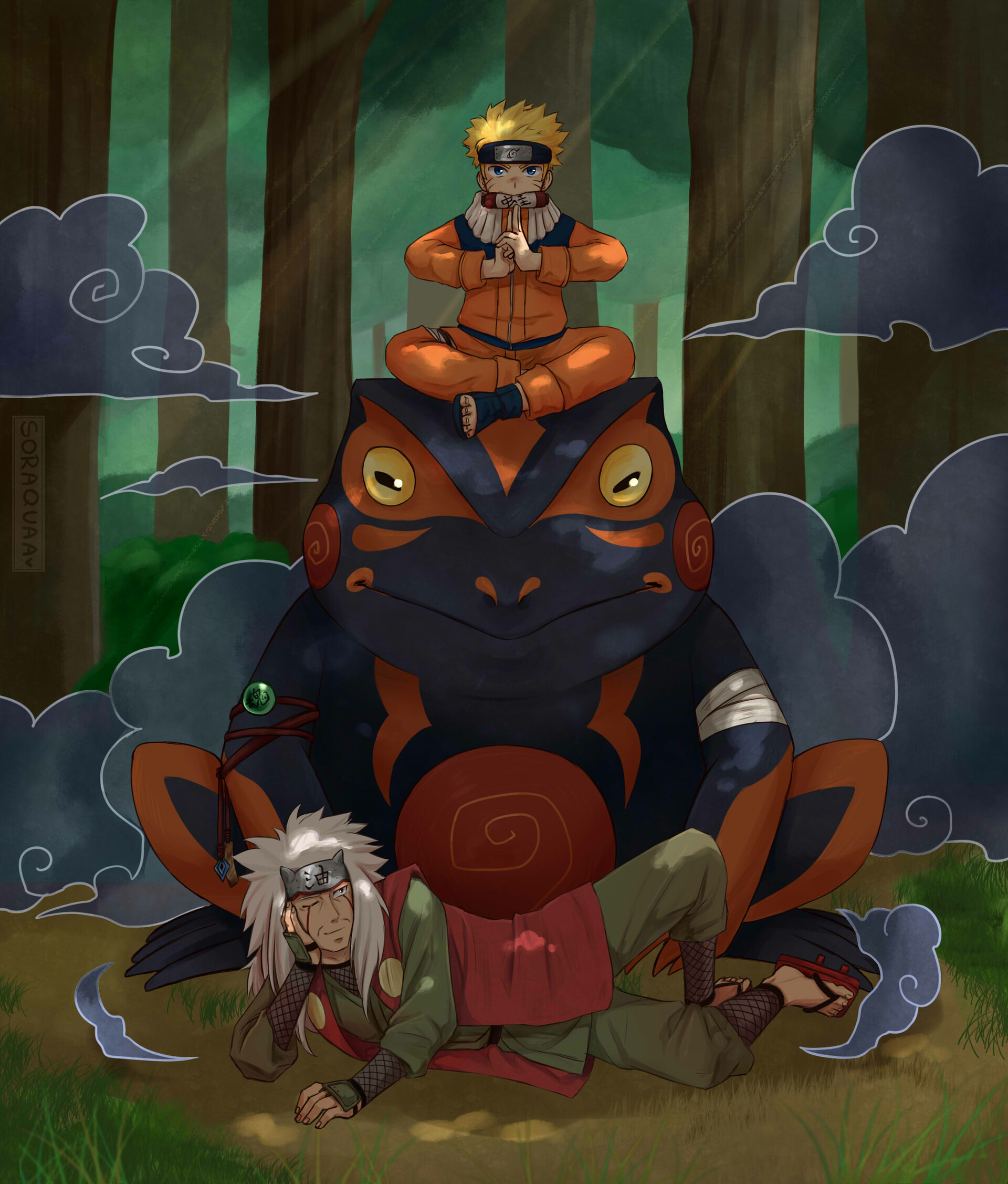 Jiraiya (Anime), Naruto and Jiraiya, Soraquaa artwork, Mentor's legacy, 1920x2260 HD Handy