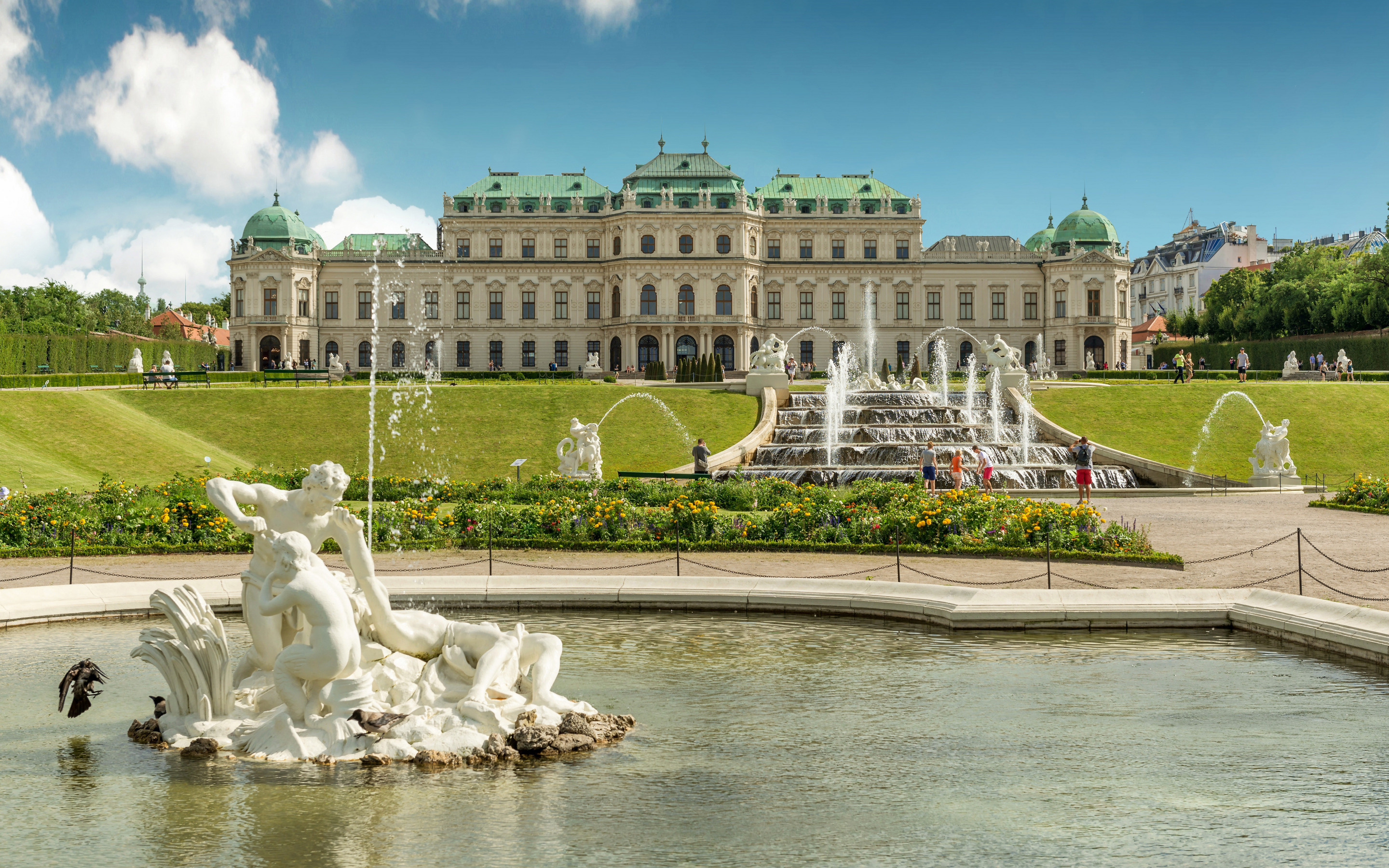Belvedere Palace fountain, Vienna, Summer landmark, Beautiful architecture, 2880x1800 HD Desktop