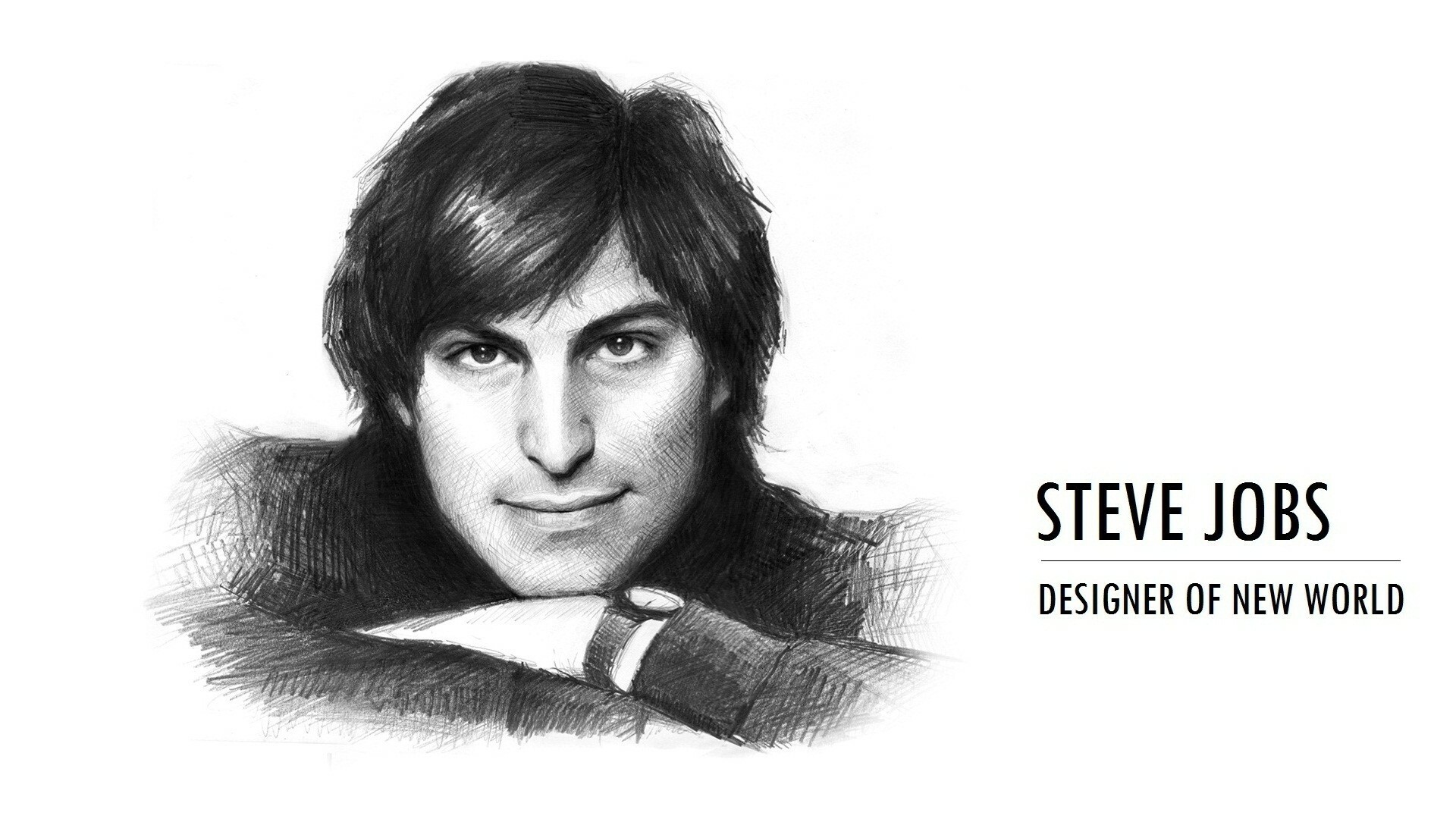 Steve Jobs: One of the duo who began Apple Computer in 1976, Monochrome, Illustration. 1920x1080 Full HD Background.
