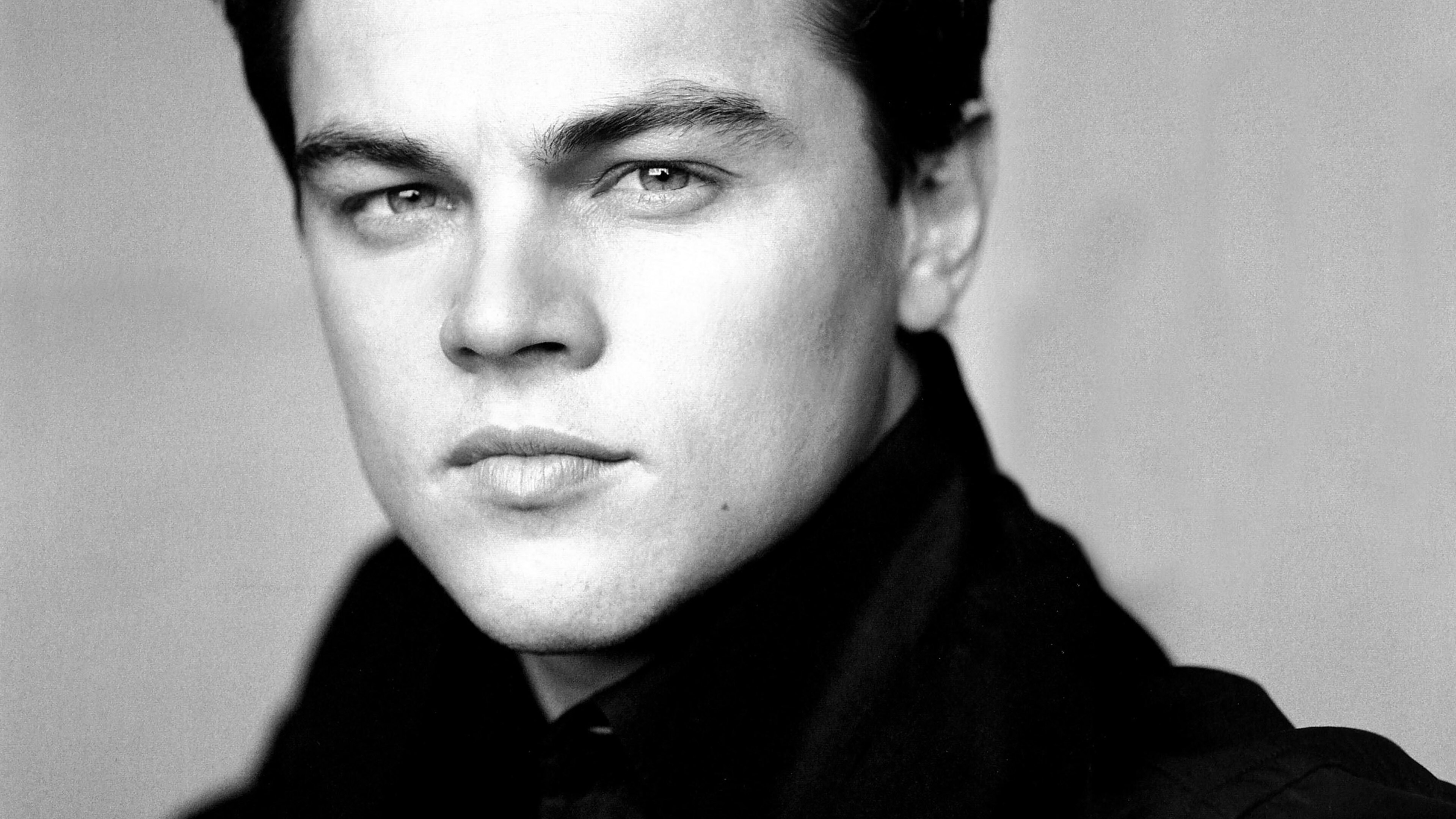 Leonardo DiCaprio, Schauspielergesicht, Dunkler Hintergrund, Desktop-Hintergrundbild, 3840x2160 4K Desktop