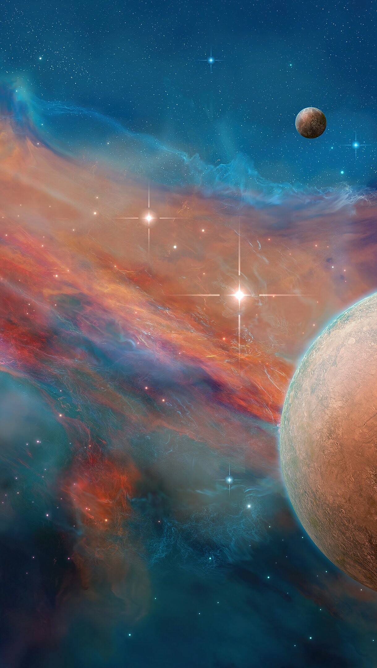 Mars: Planets in space with nebulas, The Red Planet. 1220x2160 HD Wallpaper.