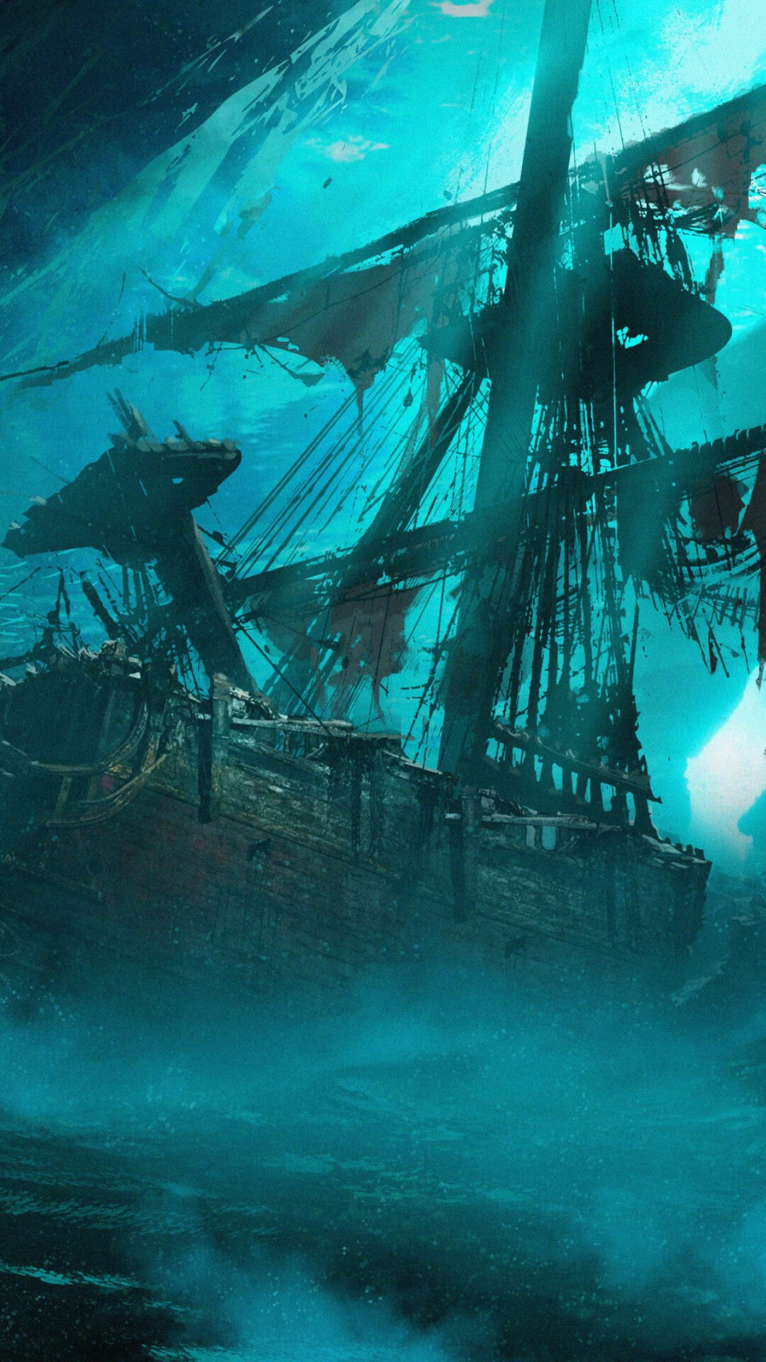 Ghost Ship: Cursed vessels, believed to bring bad luck to anyone who encounters them. 1080x1920 Full HD Background.