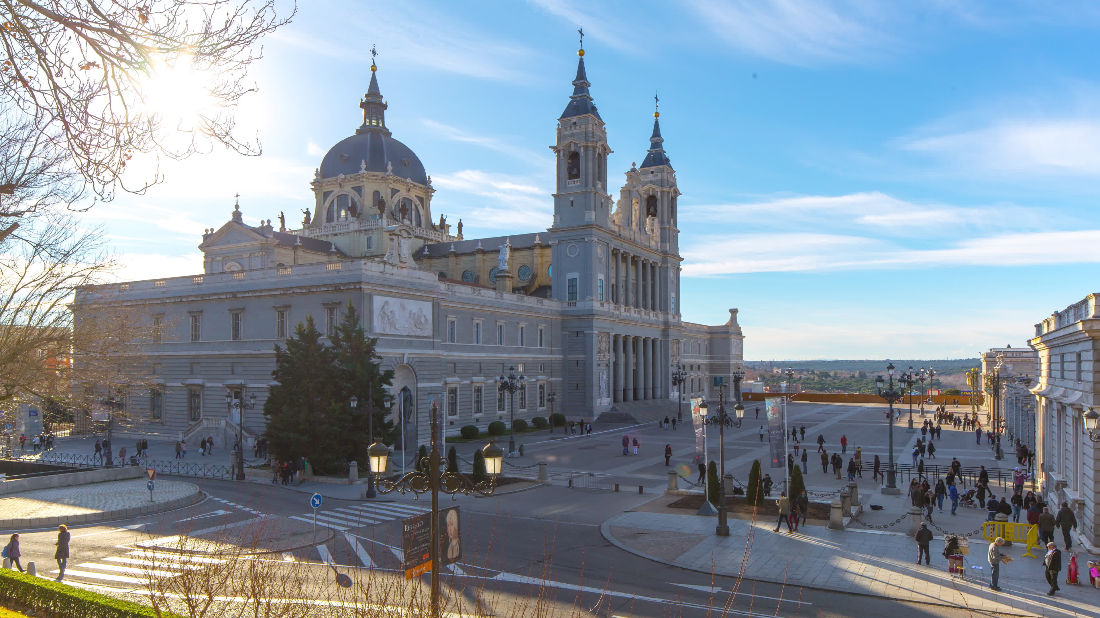 Cathedral: Church of Saint Mary the Royal of La Almudena, The seat of the Roman Catholic Archdiocese of Madrid. 3840x2160 4K Background.