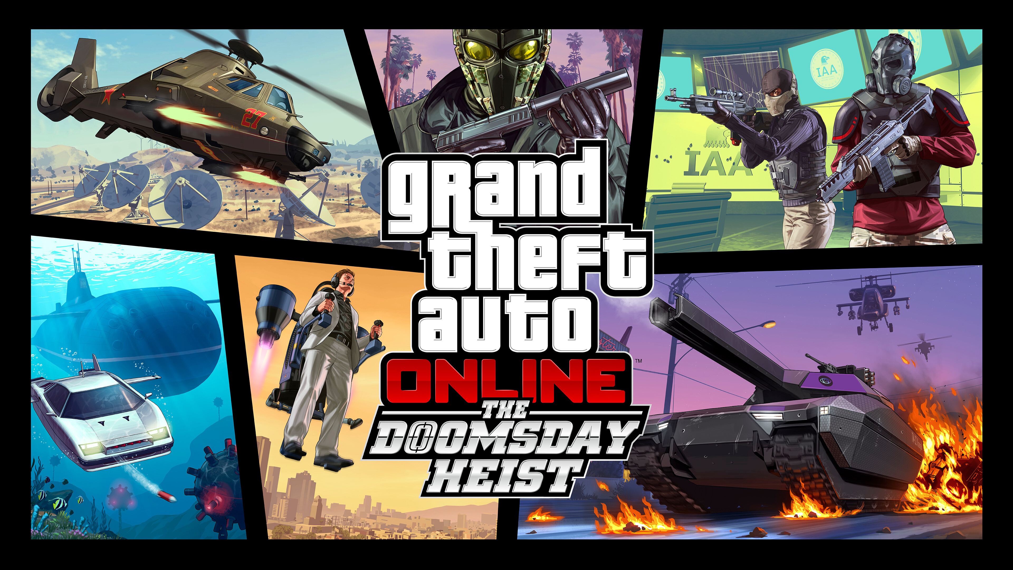 Grand Theft Auto 5: A three-part Heist sequence introduced to GTA Online in The Doomsday Heist update. 3840x2160 4K Background.