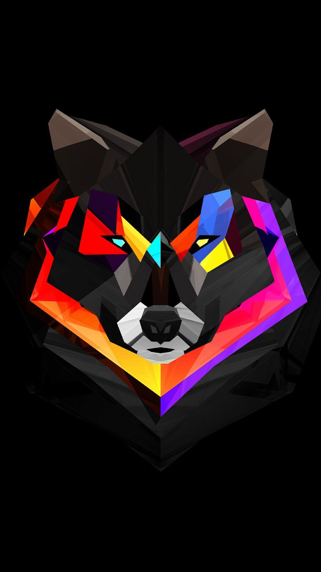 Geometric Animal: Triangle, Square, Lines, Colorful abstract polygonal wolf head. 1080x1920 Full HD Background.