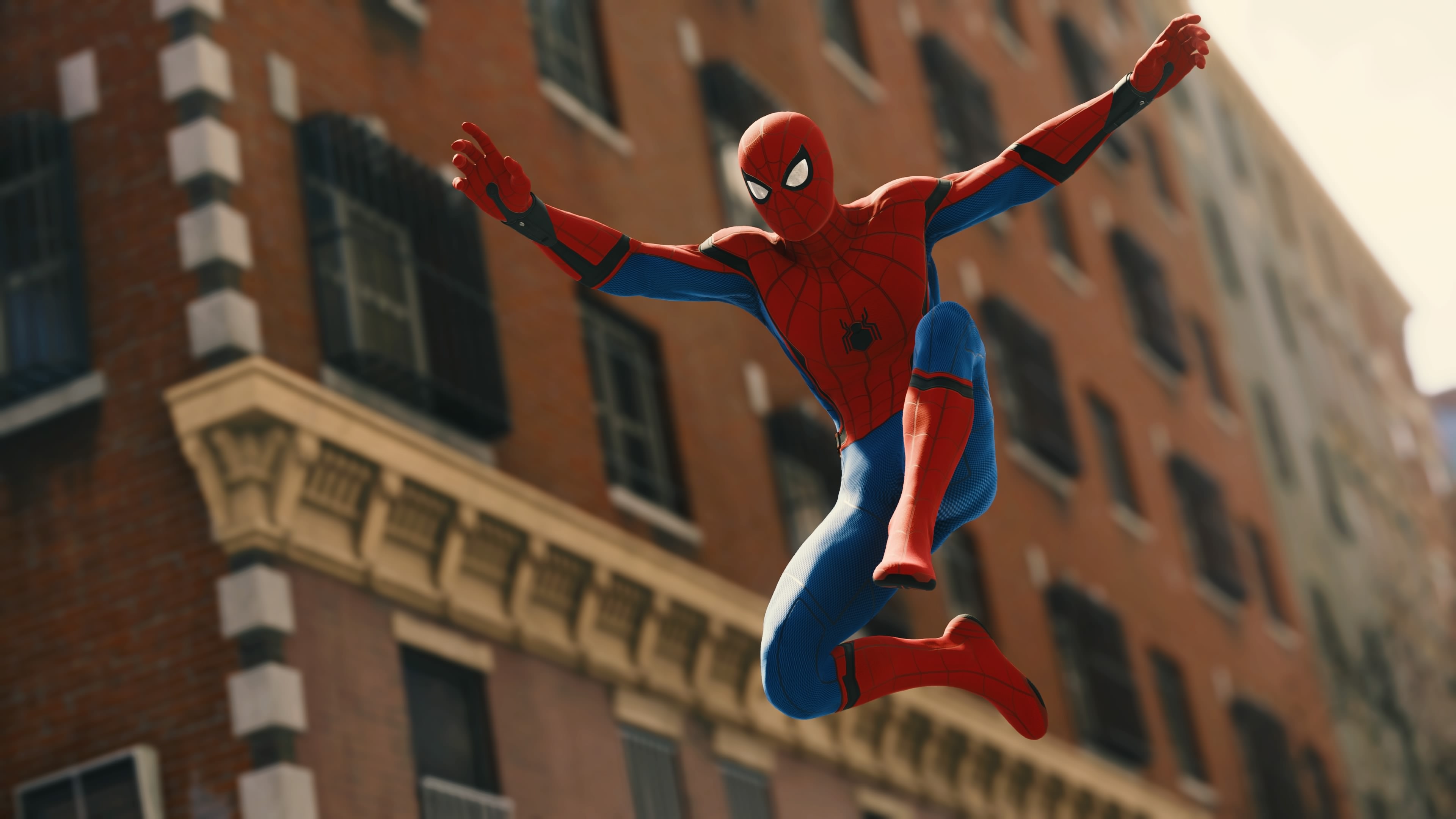 Jumping: Spiderman, Superheroes, Marvel Cinematic Universe, Spider Jump. 3840x2160 4K Background.