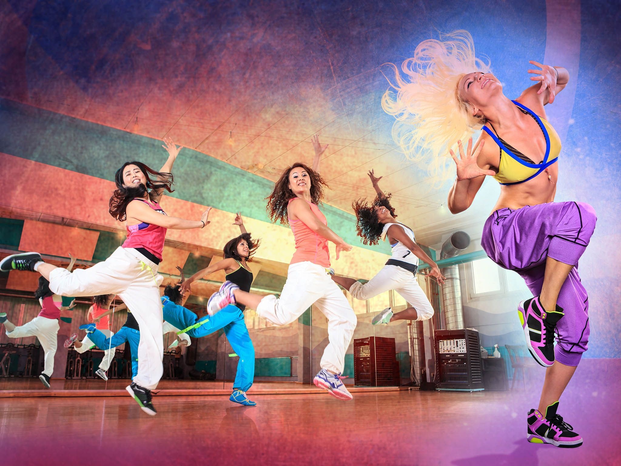 Zumba sports, Energetic dance, Vibrant backgrounds, Dynamic movements, 2050x1540 HD Desktop