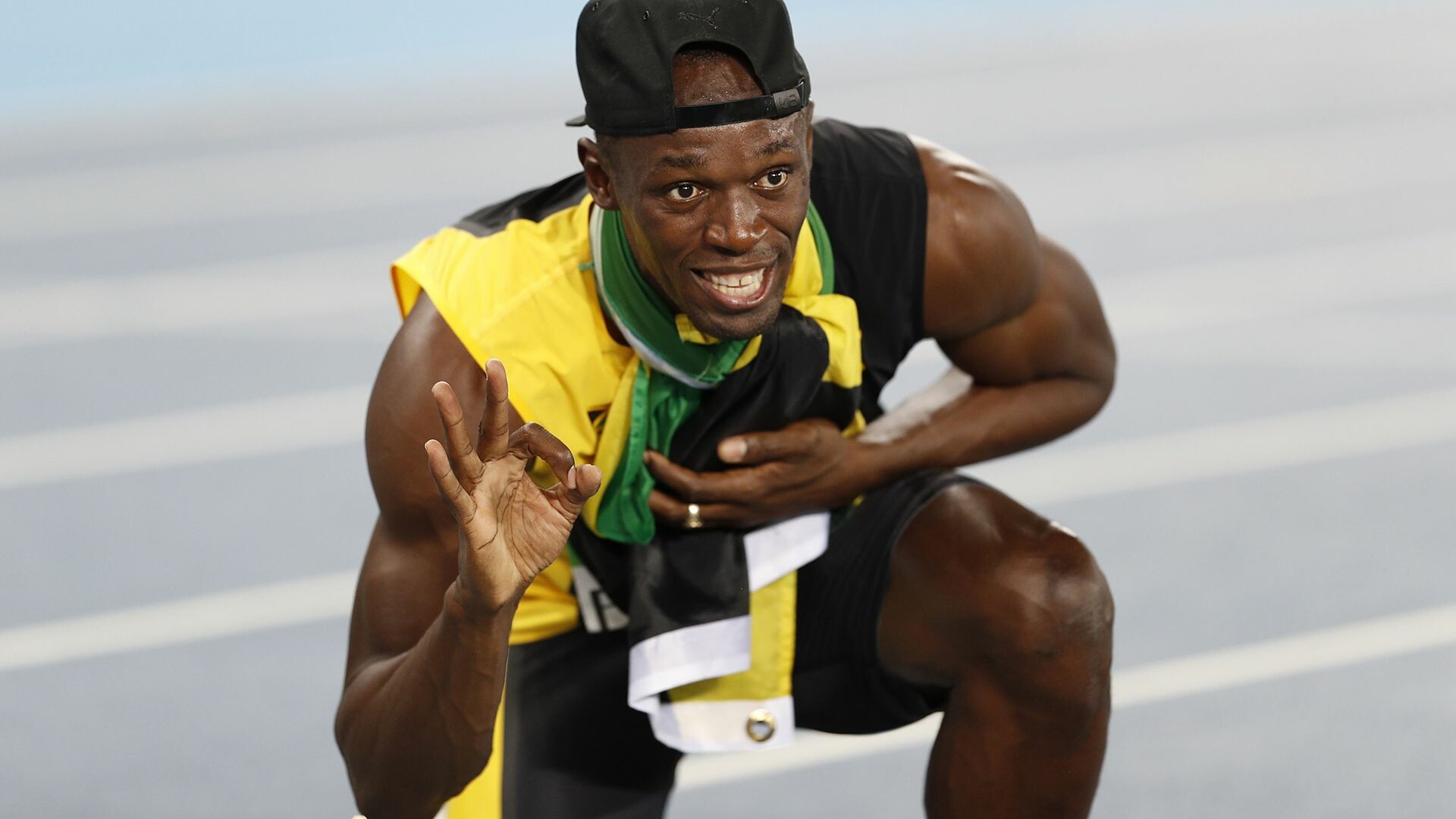 Usain Bolt: He set a new 100 m world record on 31 May 2008, at the Reebok Grand Prix. 1920x1080 Full HD Background.