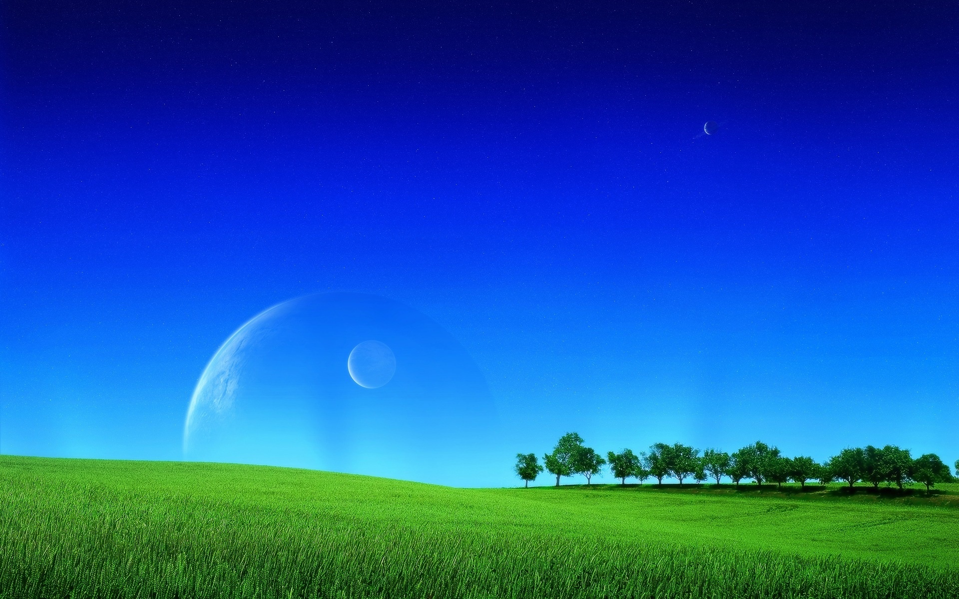 Grass and Sky: Fantasy landscape, Field, Moonlight, Surreal horizon, Meadow, Plain, Lawn. 1920x1200 HD Background.