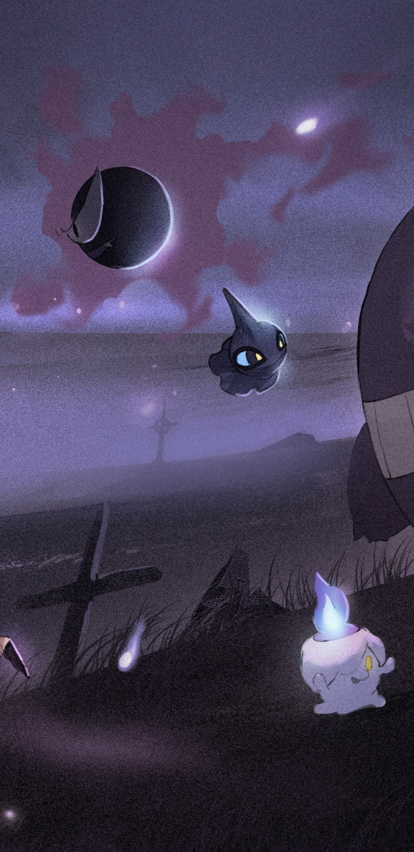 Ghost Pokemon: Litwick, Associated with graveyards, haunted houses, and other spooky locations. 1440x2960 HD Background.