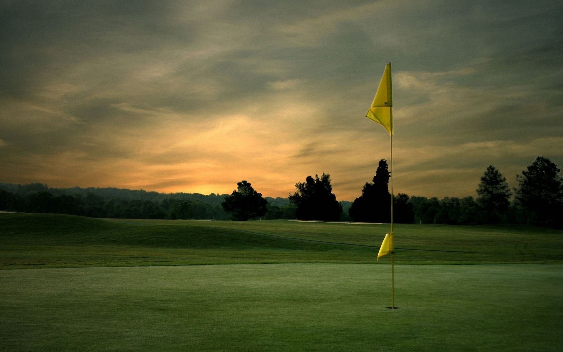 Golf Course: Flag, Green, Area of field around the hole with very short grass, for putting games. 1920x1200 HD Wallpaper.