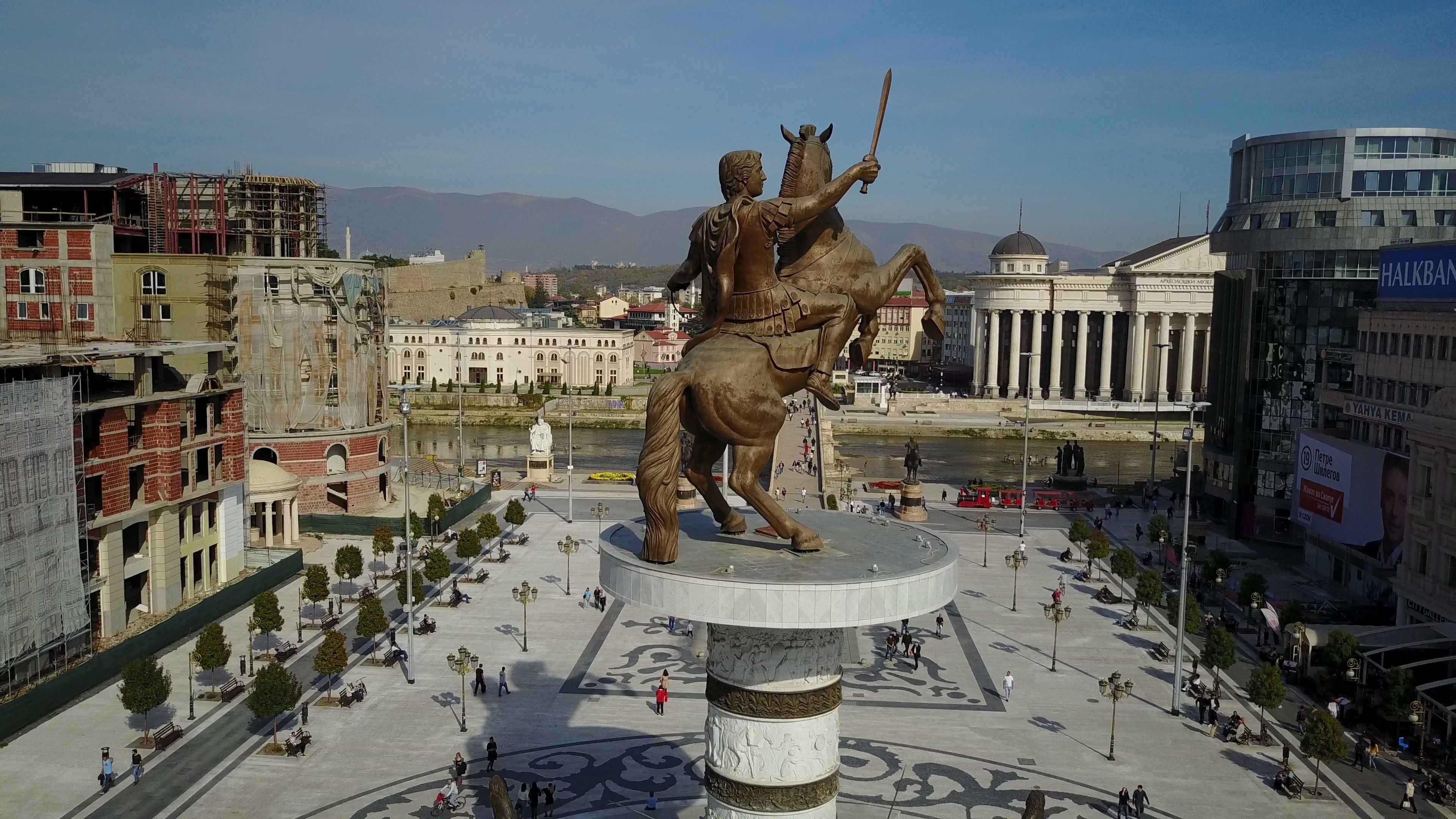 Alexander the Great, Drone shot, Skopje Macedonia, Alexander the Great monument, 3840x2160 4K Desktop