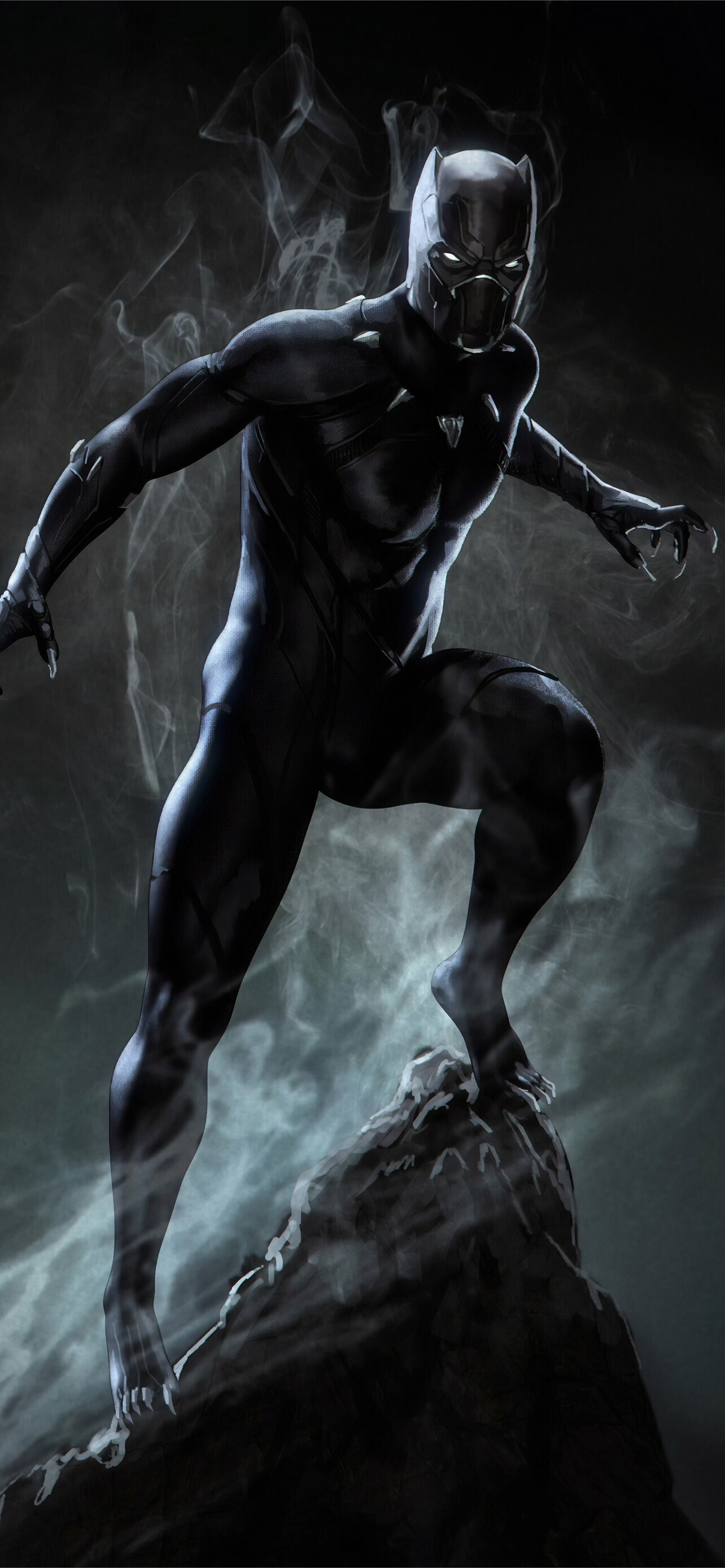 Marvel Heroes: Black Panther, Comic strip superhero created for Marvel Comics by writer Stan Lee and artist Jack Kirby. 1290x2780 HD Background.
