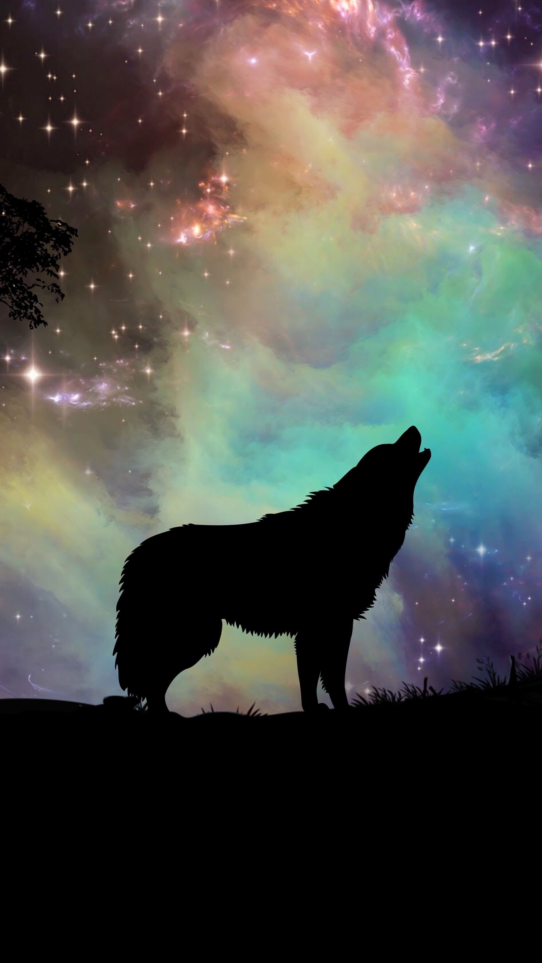 Wolf starry sky 2160x3840