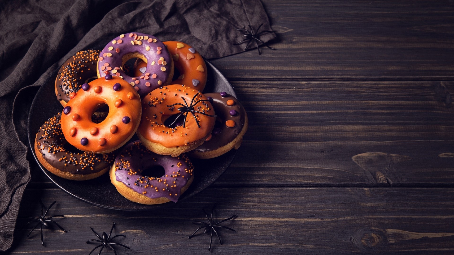 Donut: Made from a cake batter that uses a chemical leavening like baking soda or baking powder. 1920x1080 Full HD Background.