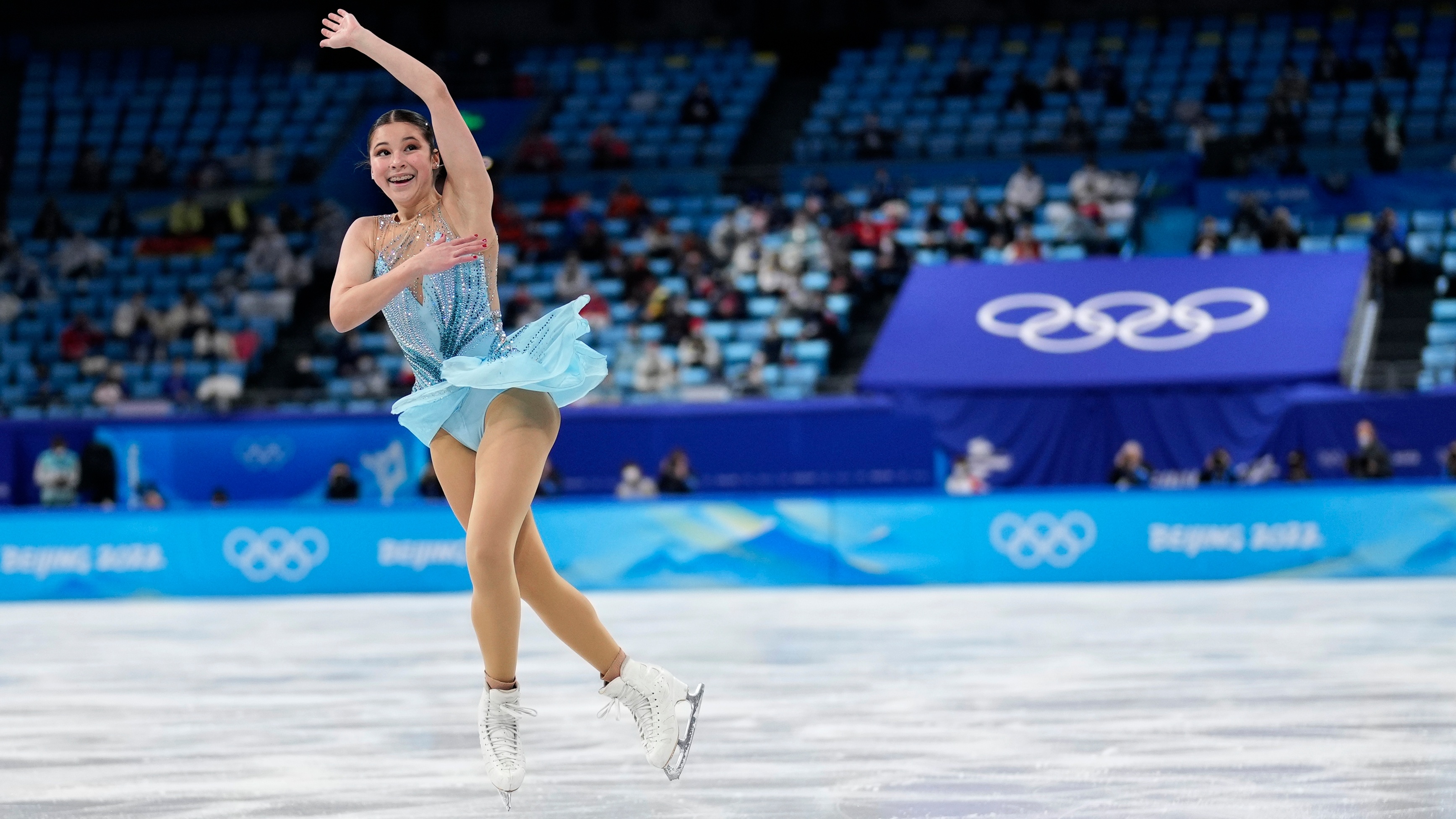 Alysa Liu, Joyful Olympic finale, Women's figure skating, Emotional journey, 3470x1960 HD Desktop